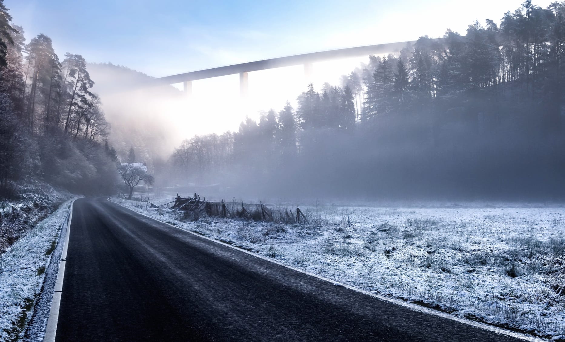 Bridge Fog Road Photography Winter wallpapers HD quality