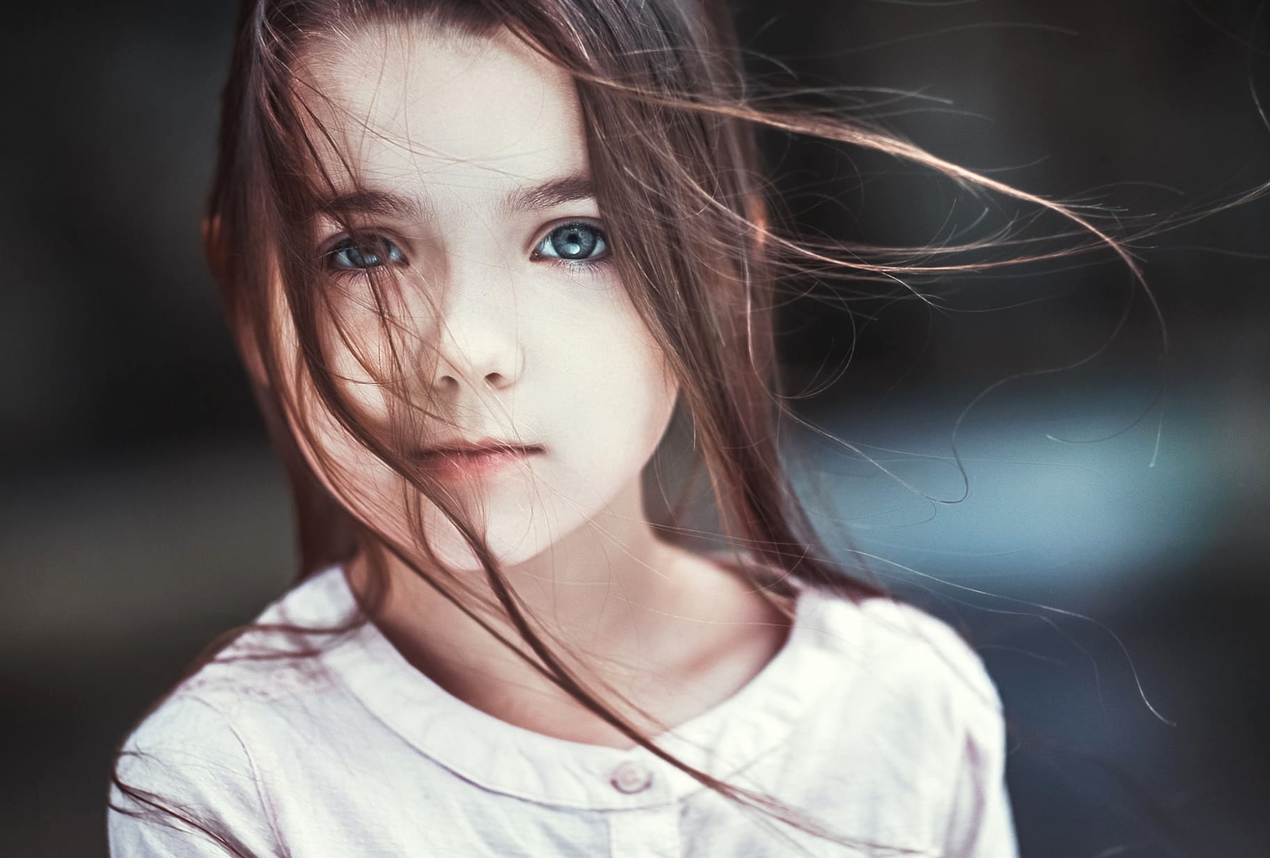 Brunette Blue Eyes Little Girl Photography Child at 1366 x 768 HD size wallpapers HD quality