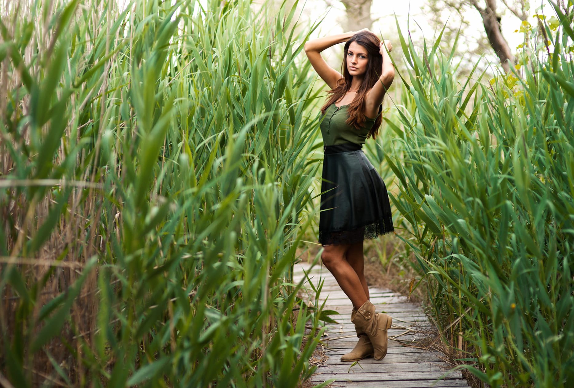 Brunette Model on Boardwalk - wallpapers HD quality