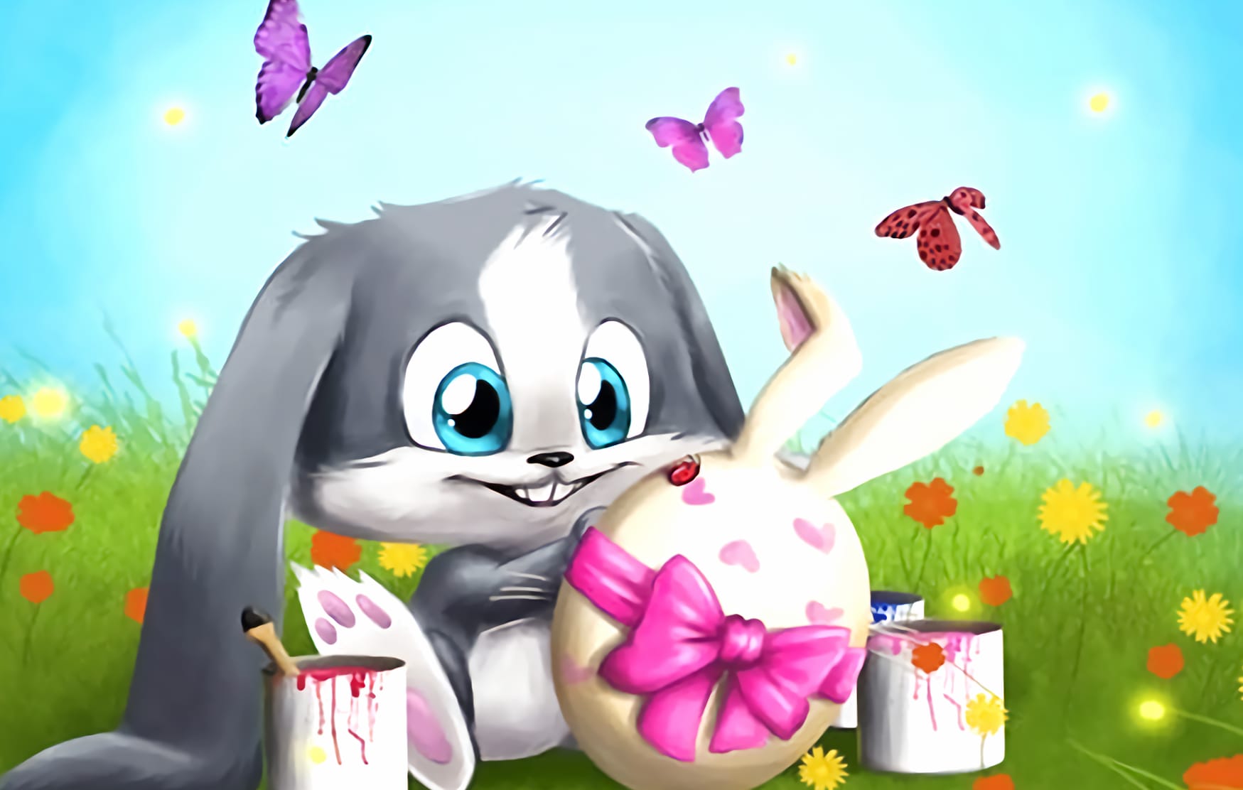 Butterfly Flower Field Easter Egg Painting Bunny Holiday Easter wallpapers HD quality