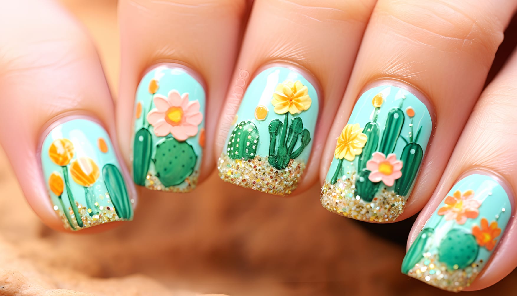 Cactus Nail Art Design at 640 x 1136 iPhone 5 size wallpapers HD quality