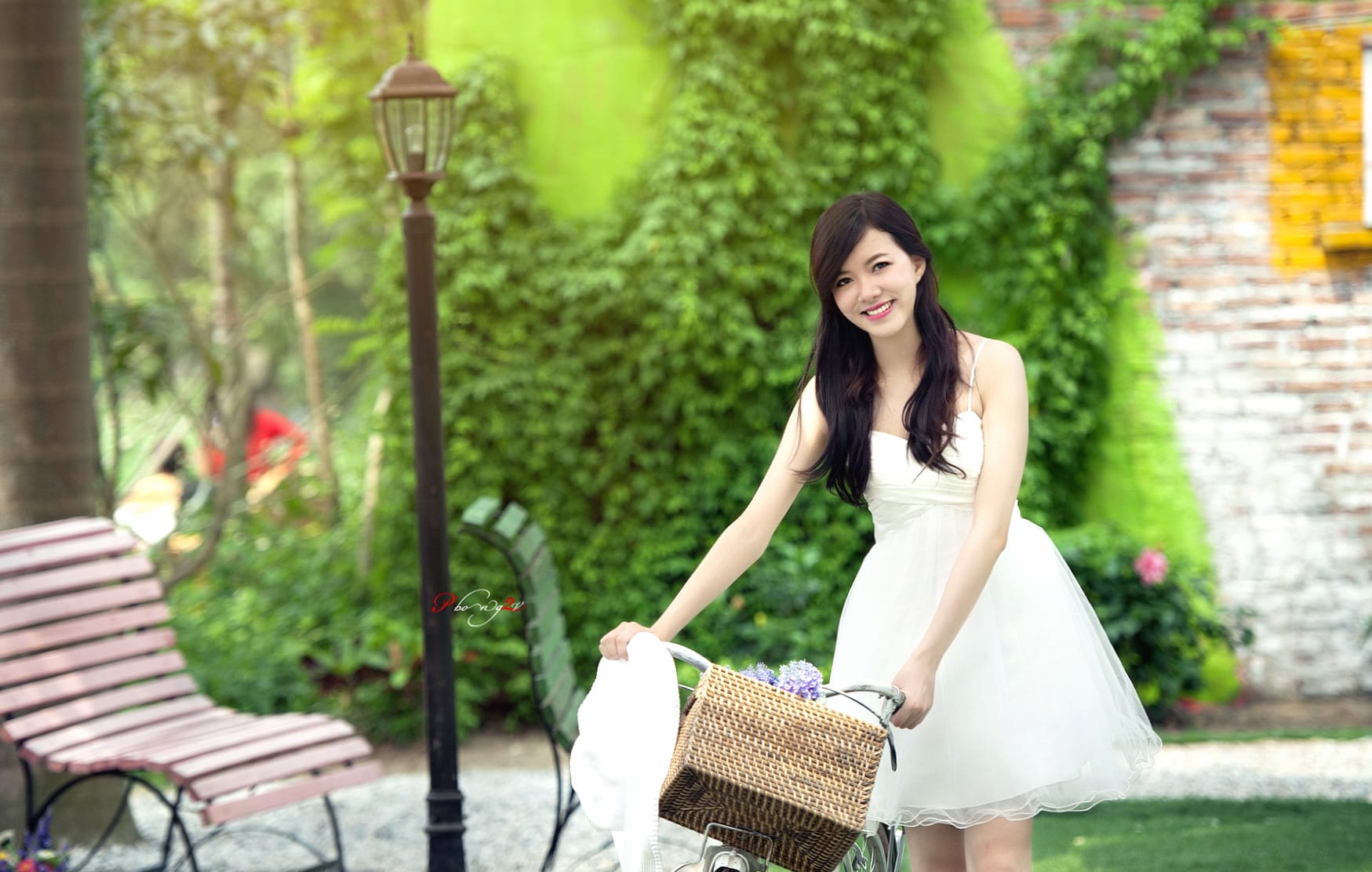 Charming Asian Woman in Garden - wallpapers HD quality