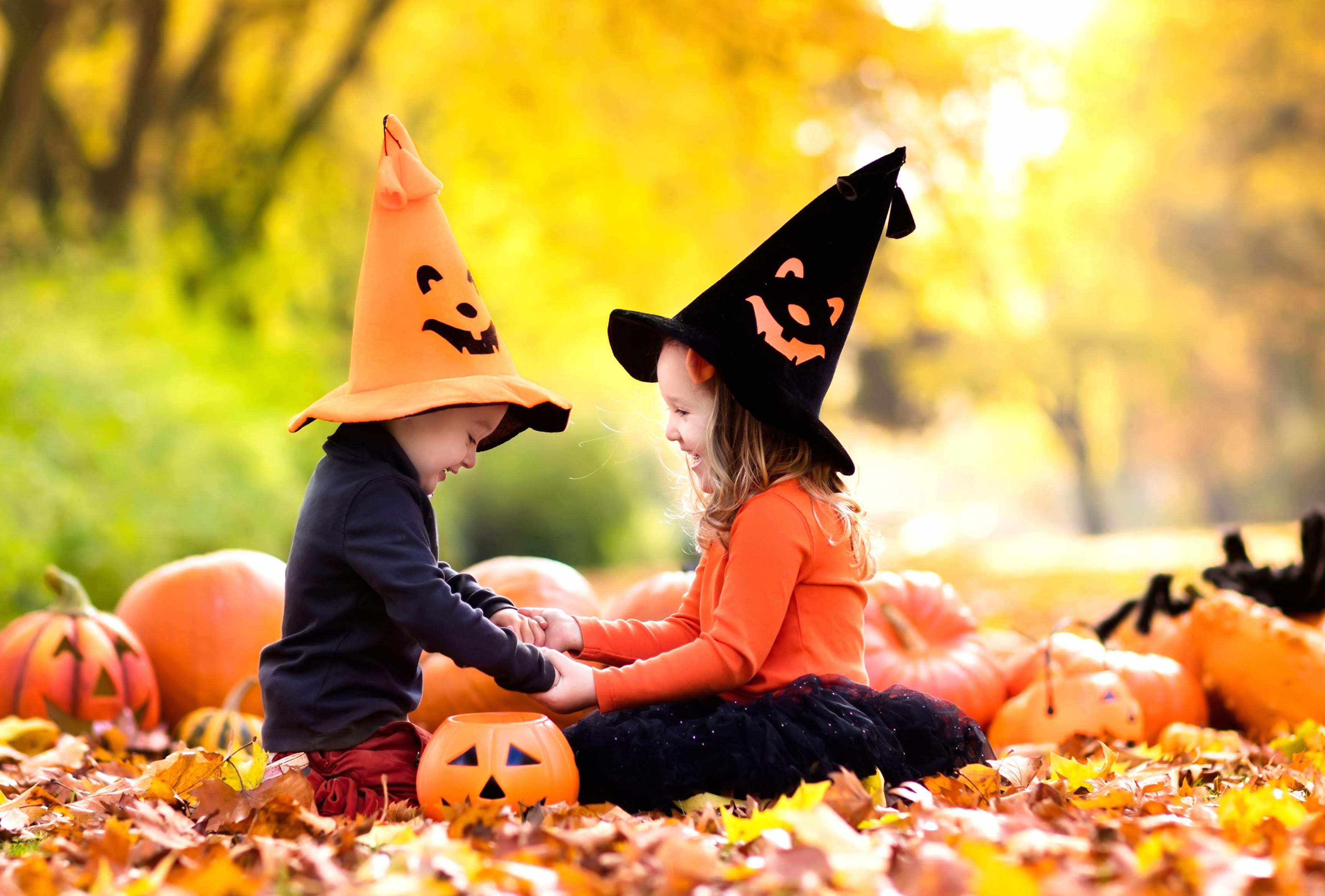 Charming Halloween Moments of Kids and Pumpkins at 1024 x 1024 iPad size wallpapers HD quality