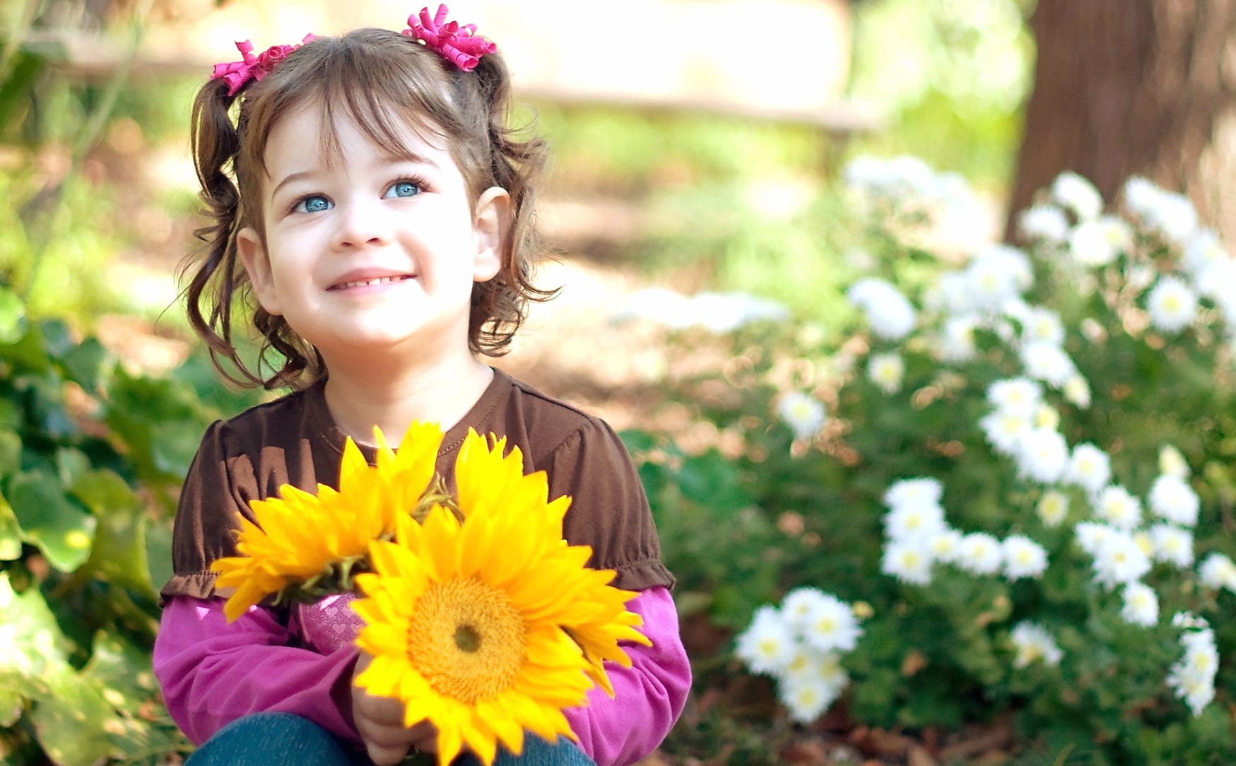 Child with Sunflowers wallpapers HD quality