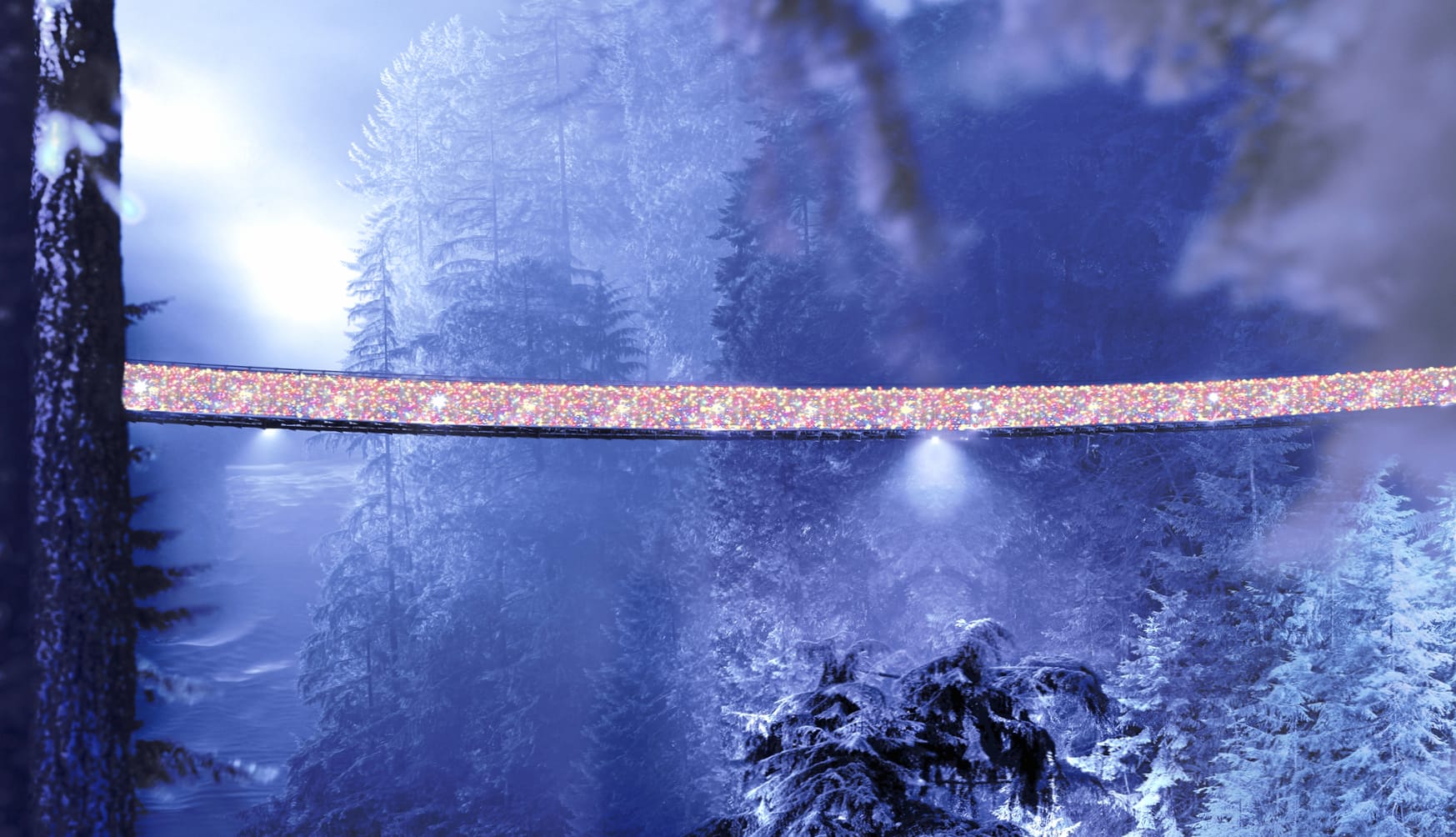 Christmas Lights Snow Winter Bridge Holiday Christmas at 1366 x 768 HD size wallpapers HD quality