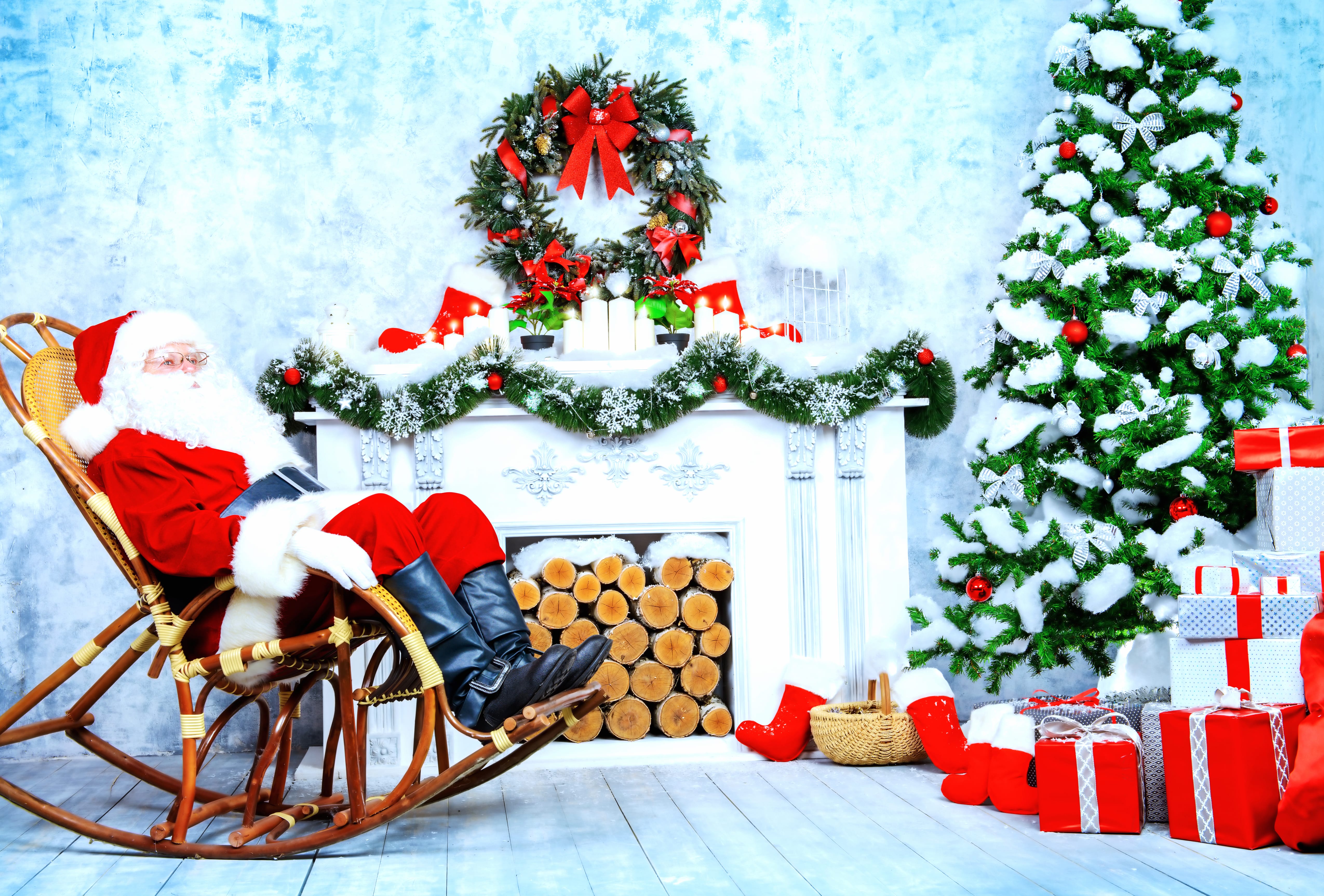 Christmas Tree Rocking Chair Santa Holiday Christmas wallpapers HD quality