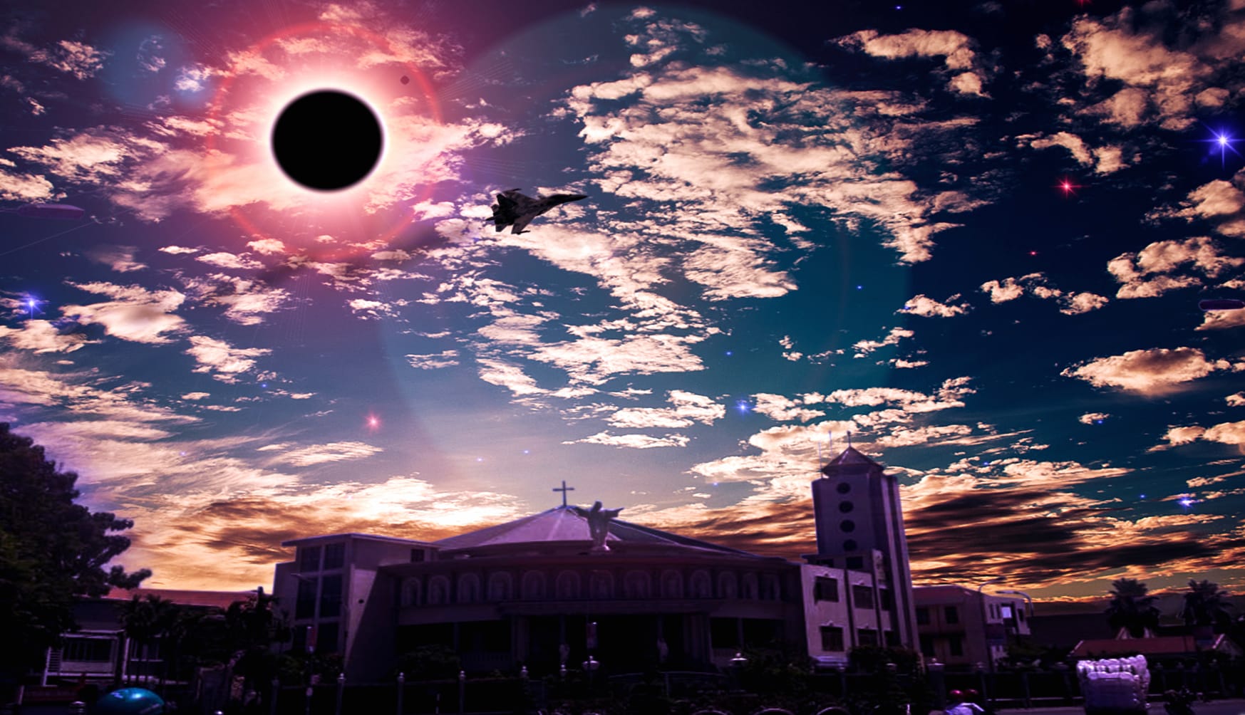 Church Eclipse Photography Manipulation wallpapers HD quality