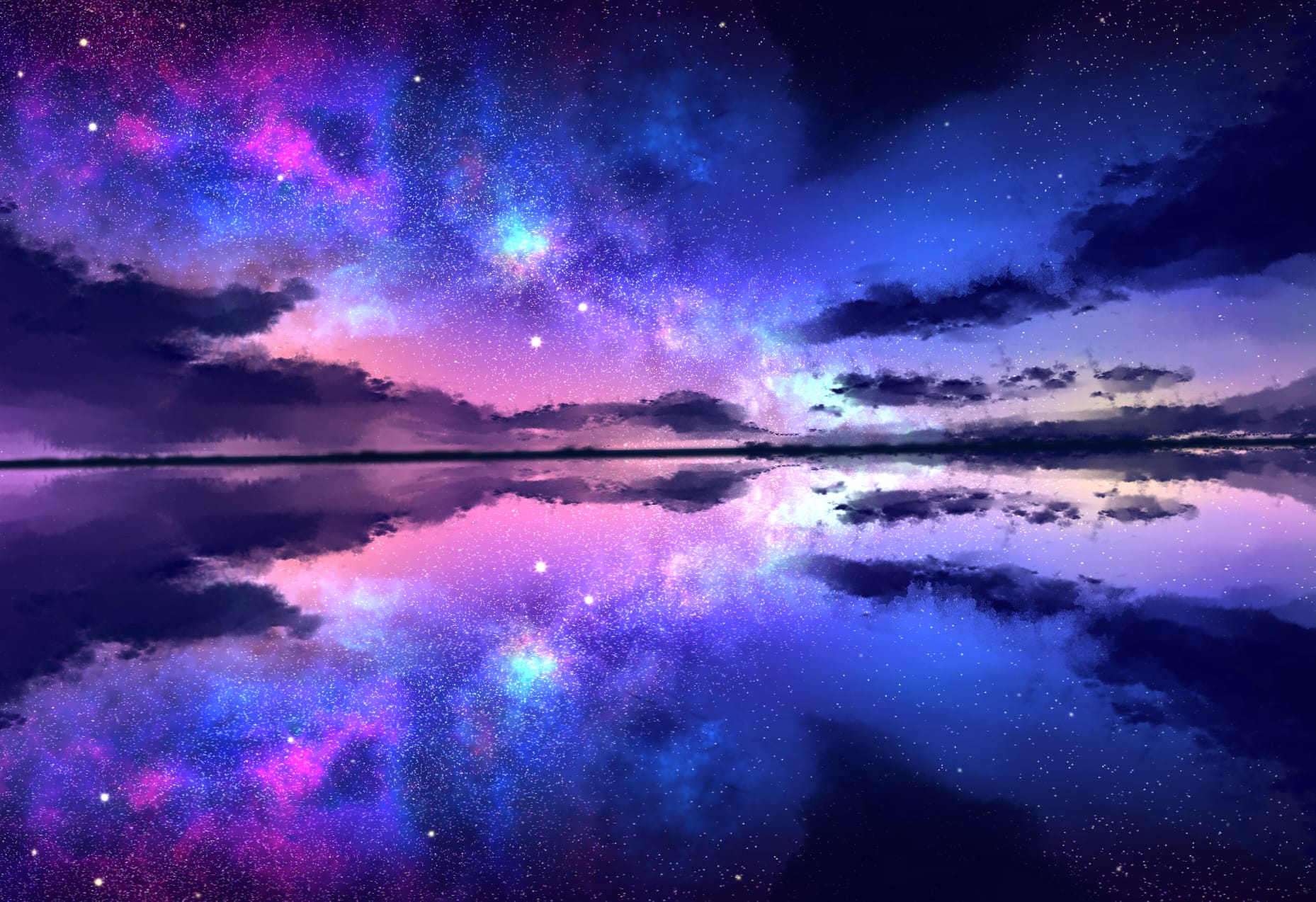 Cloud Milky Way Star Ocean Night Nature Artistic Reflection wallpapers HD quality