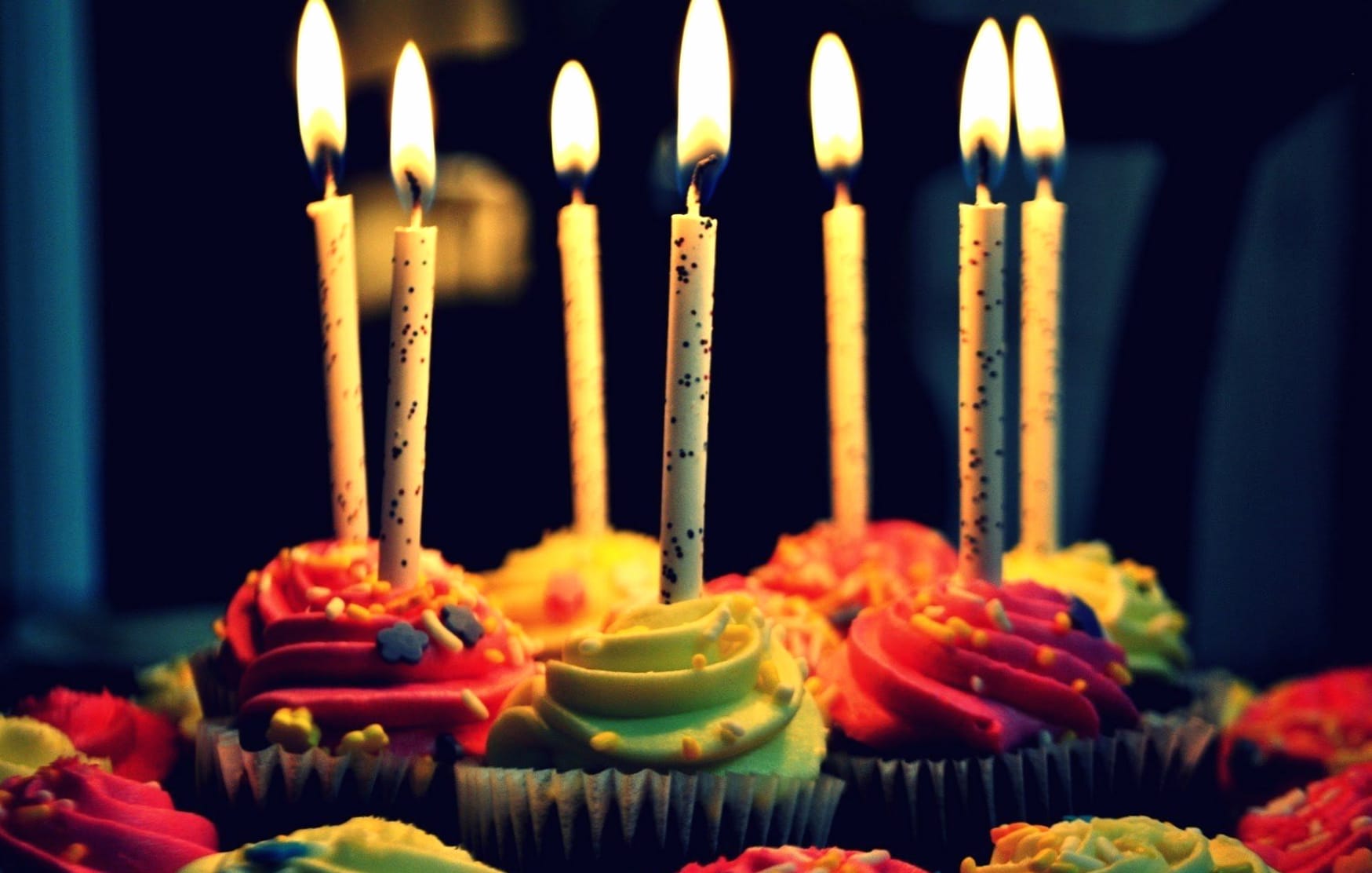 Colorful Birthday Cupcake with Candles at 1334 x 750 iPhone 7 size wallpapers HD quality