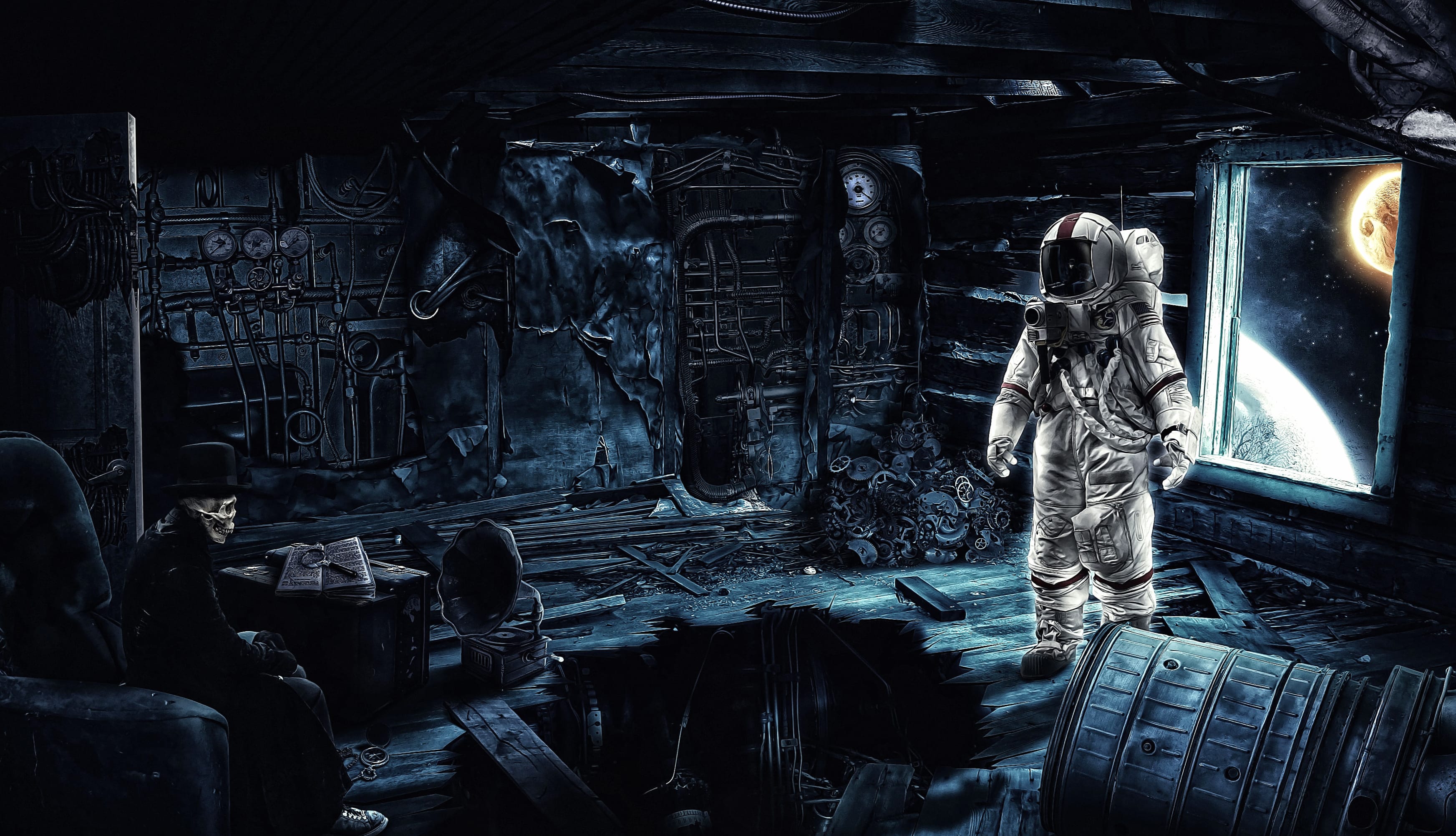 Cosmic Skeleton in Space Suit - HD Sci-Fi Wallpaper wallpapers HD quality