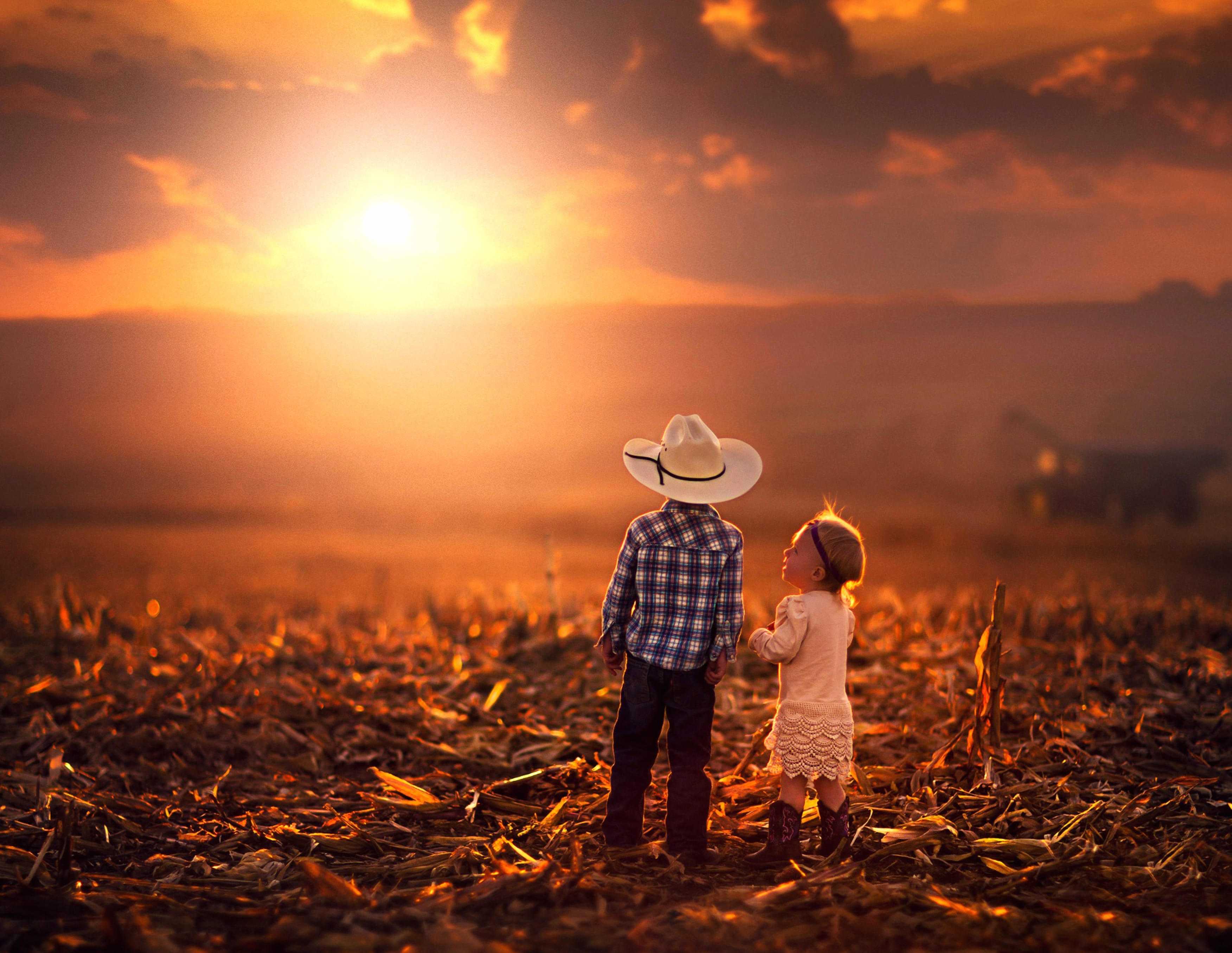 Cowboy Nature Landscape Countryside Sunset Photography Child wallpapers HD quality