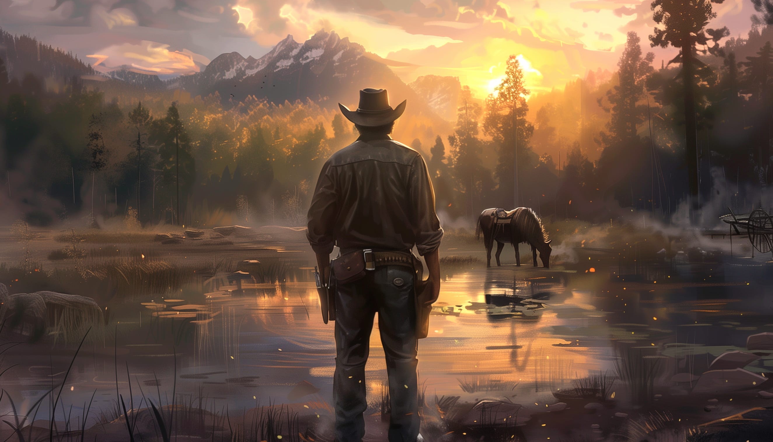 Cowboy Sunset Landscape - wallpapers HD quality