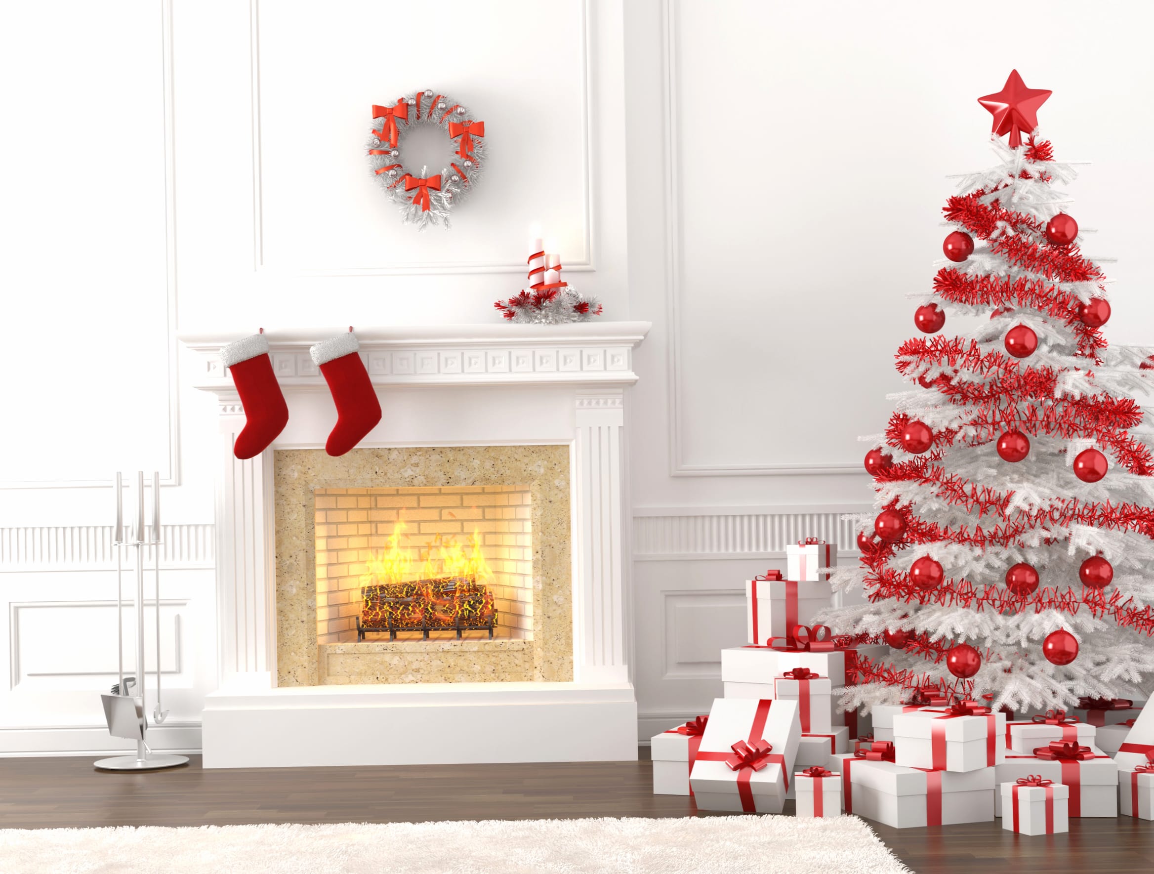 Cozy Holiday Cheer of a Festive Fireplace and Tree wallpapers HD quality