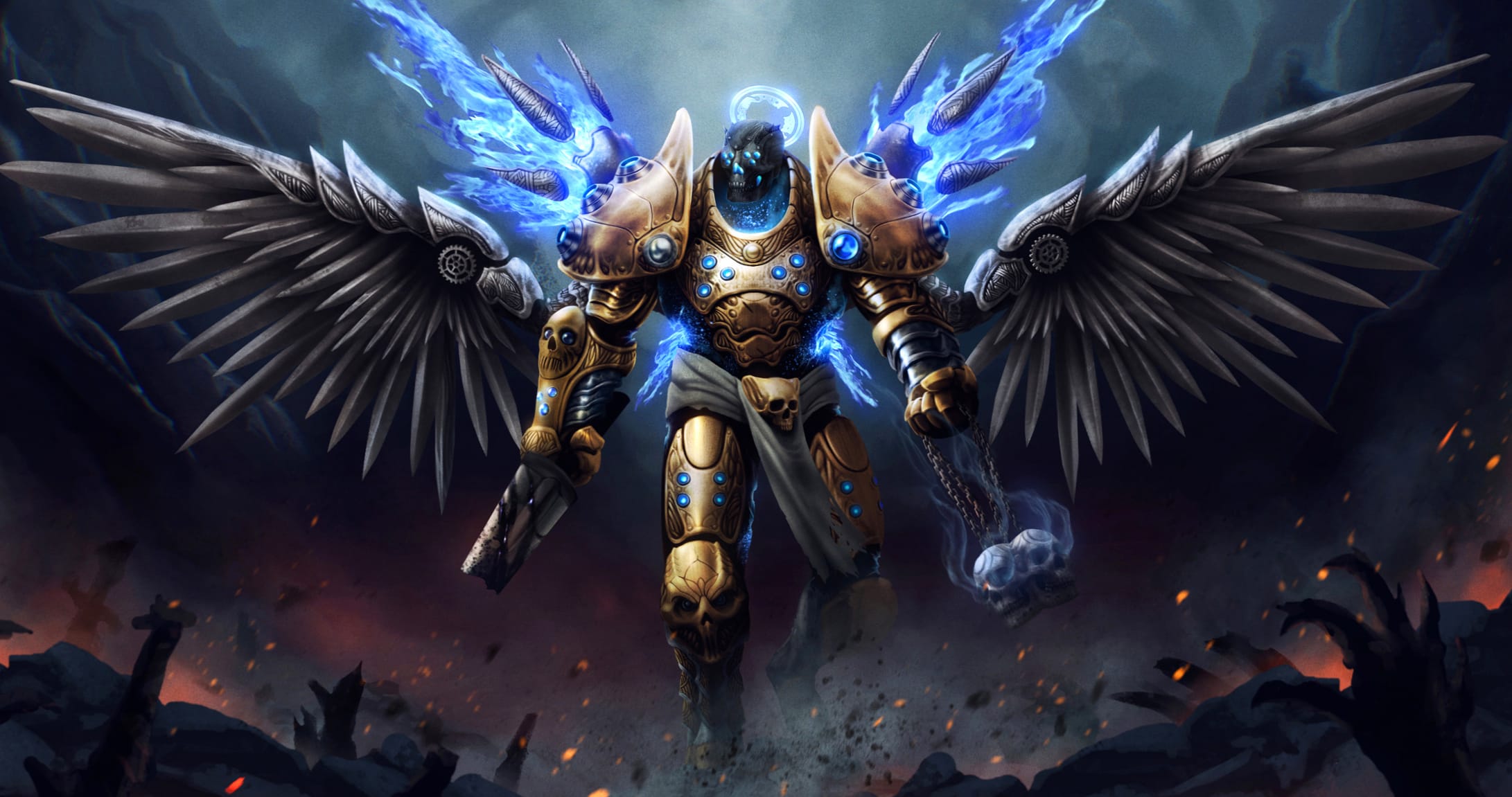 Creepy Skull Wings Armor Dark Fantasy Angel Warrior wallpapers HD quality