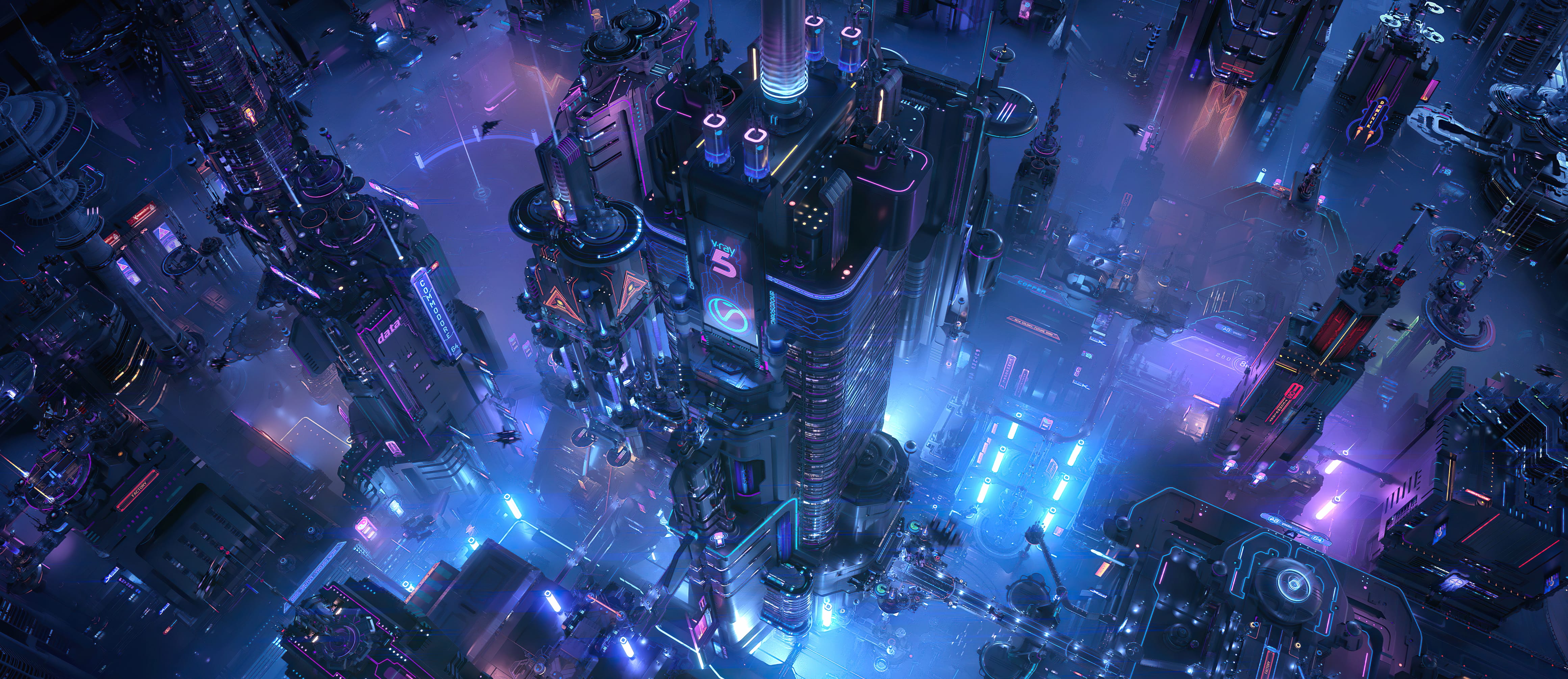 Cyberpunk Neon Skyscraper - HD Sci-Fi City Wallpaper wallpapers HD quality