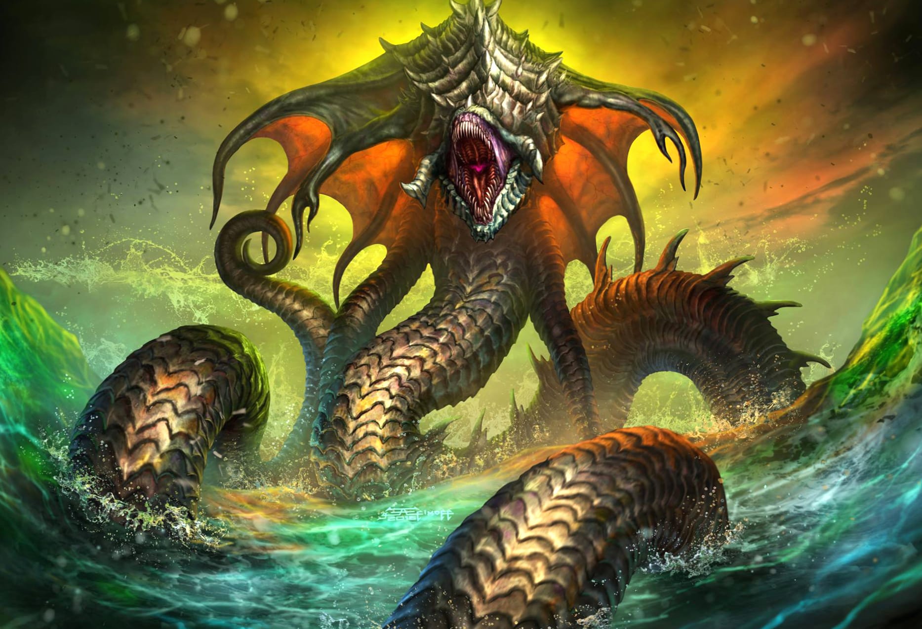 Dark Creature Fantasy Sea Monster at 320 x 480 iPhone size wallpapers HD quality