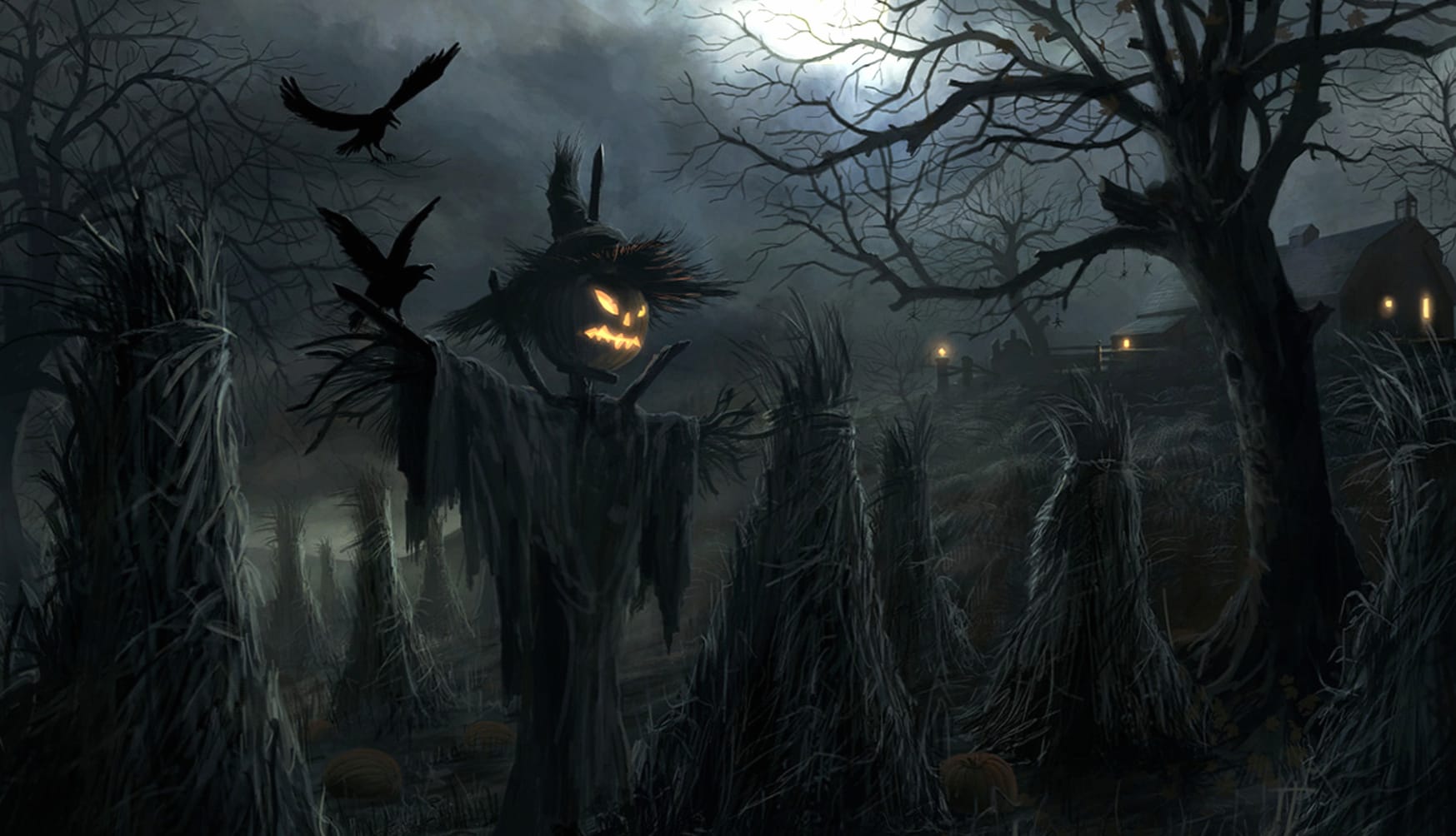 Dark Halloween Scarecrow Horror Night at 2560 x 1440 HD size wallpapers HD quality