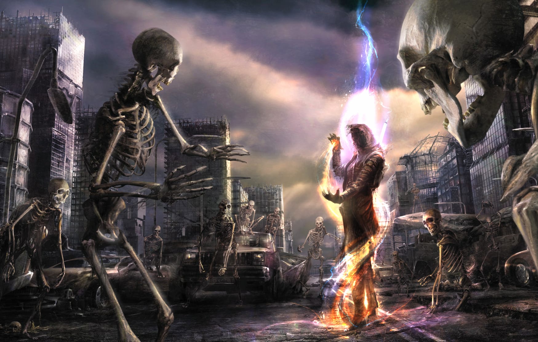 Dark Magic Undead Sorcerer in a Haunted City - at 1024 x 1024 iPad size wallpapers HD quality