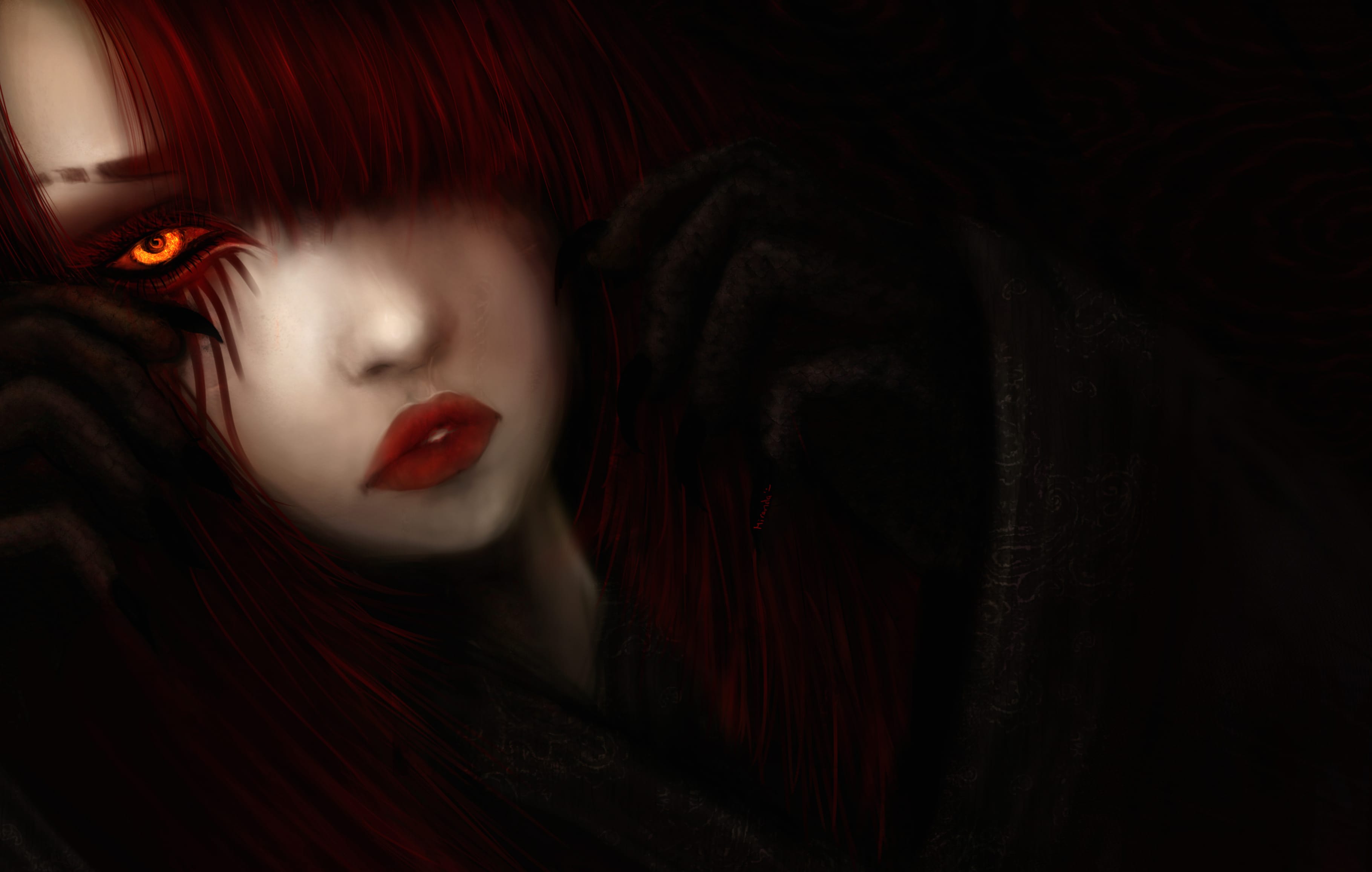 Dark Red Hair Eye Fantasy Demon wallpapers HD Dark Red Hair Eye Fantasy Demon wallpapers HD quality