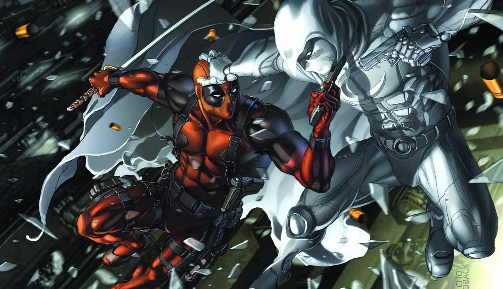 Deadpool vs Moon Knight at 320 x 480 iPhone size wallpapers HD quality