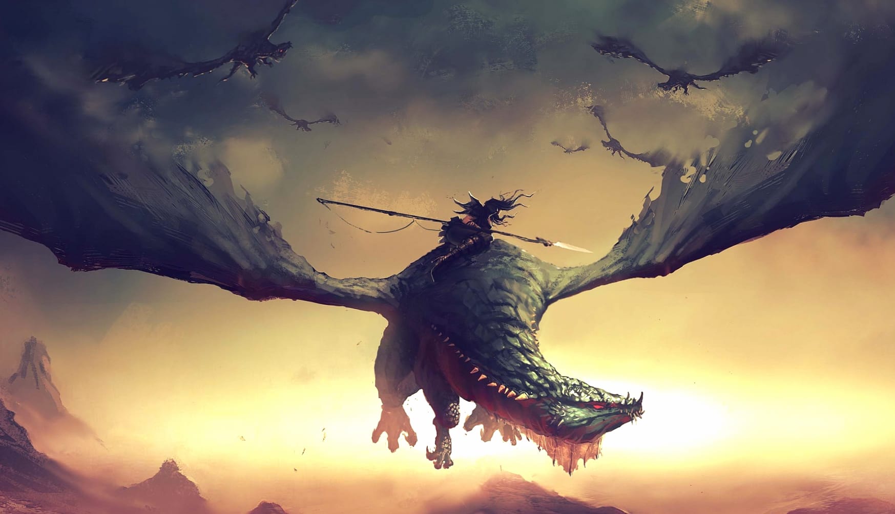 Dragon Flight Warrior - HD Fantasy Wallpaper at 1024 x 1024 iPad size wallpapers HD quality