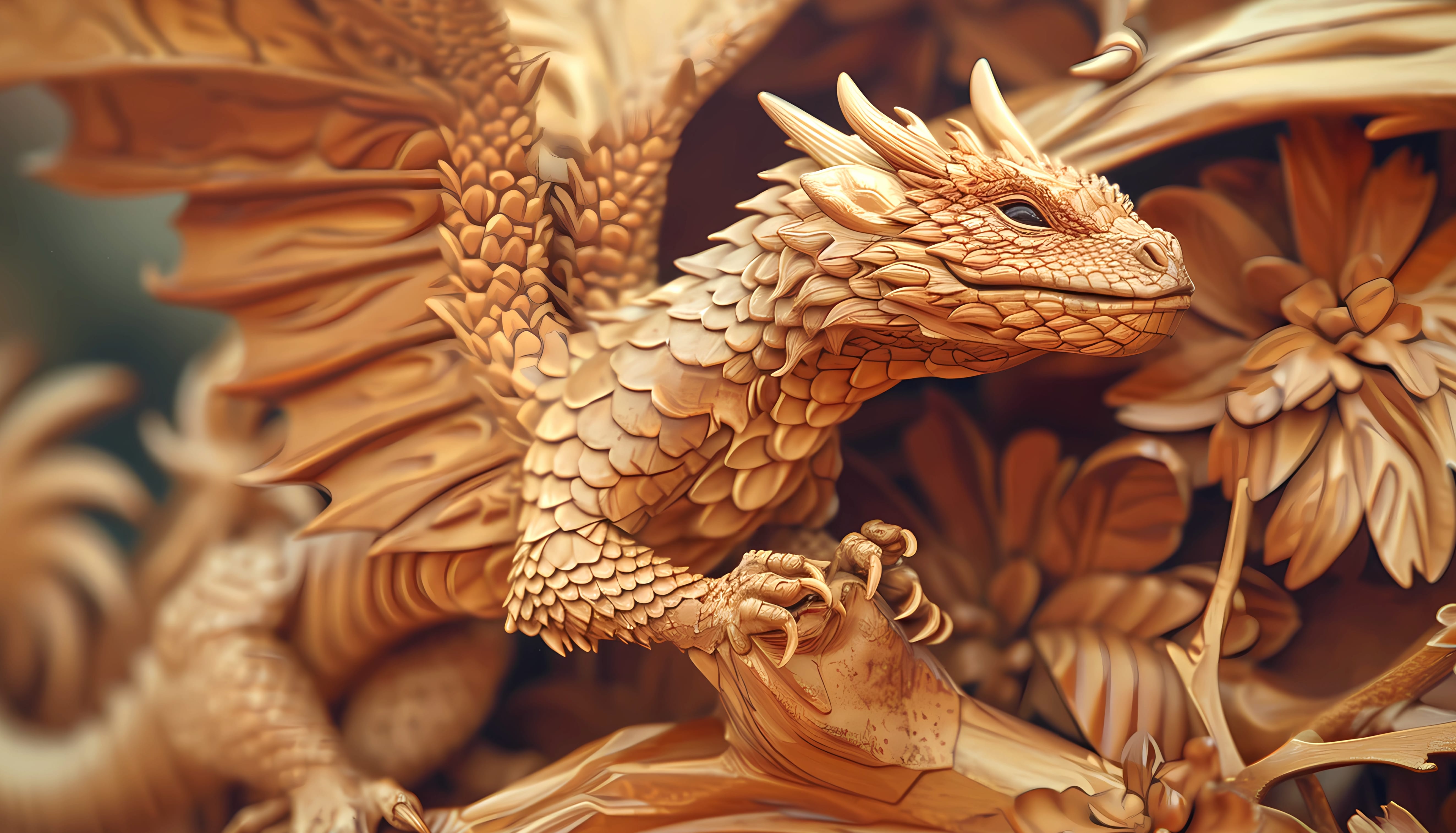 Dragon wood carving at 1024 x 768 size wallpapers HD quality