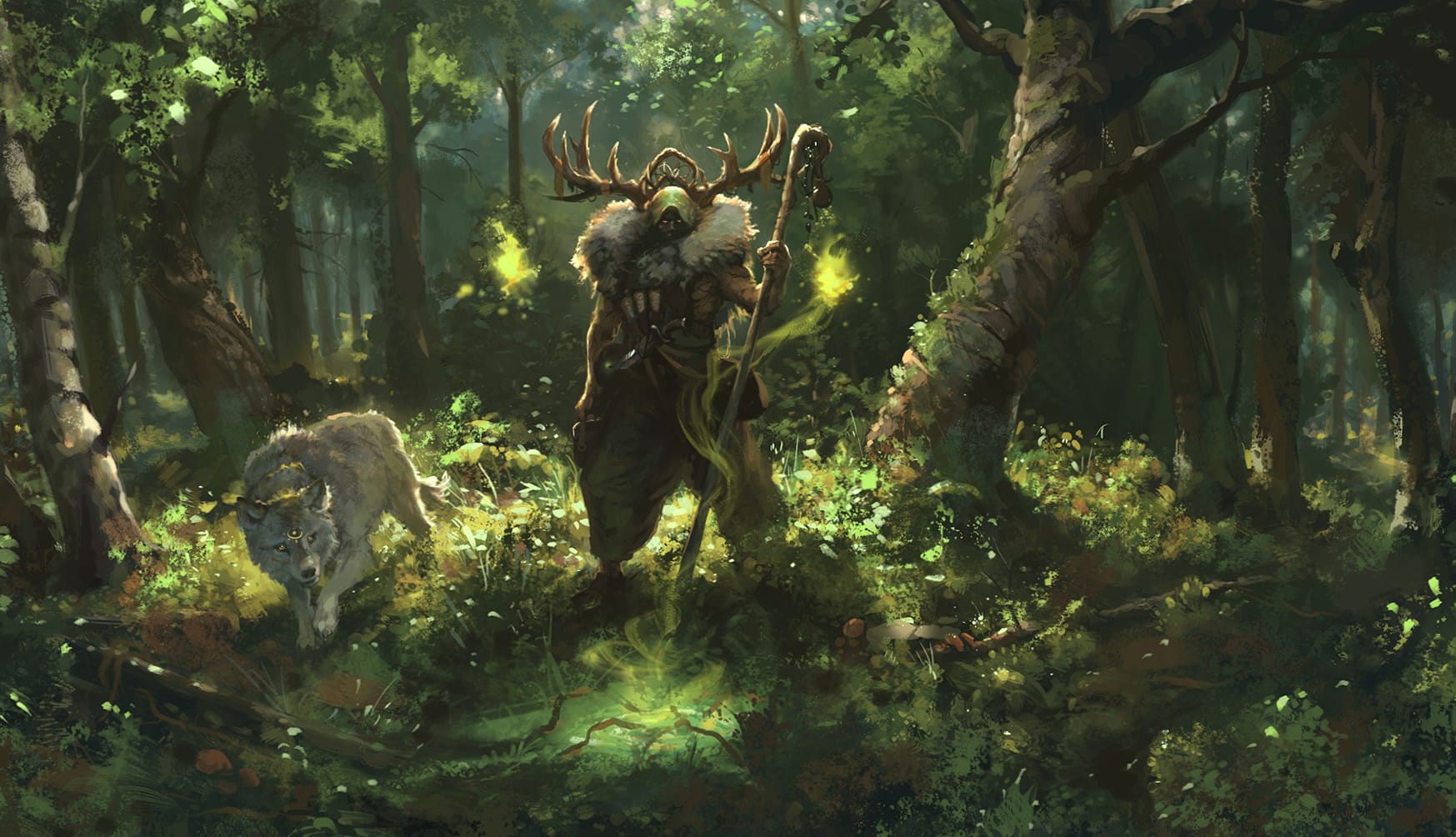 Druid and Wolf Fantasy wallpapers HD quality