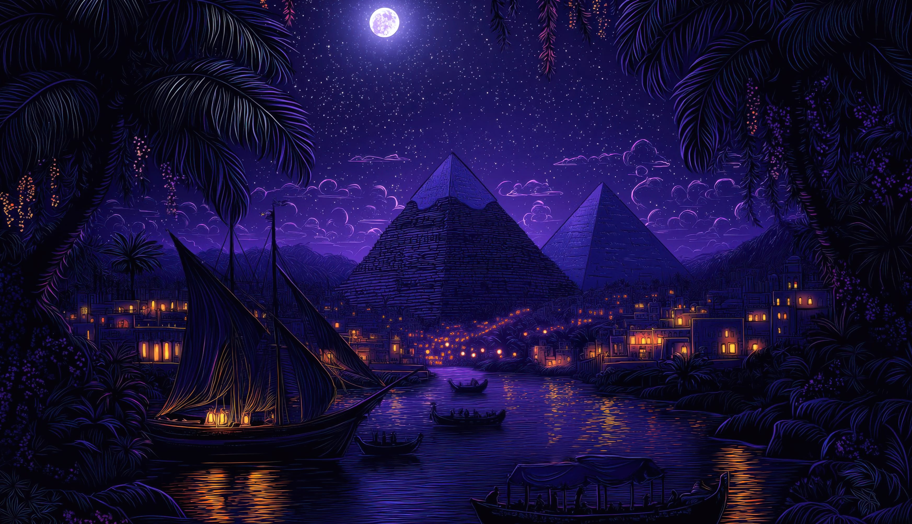 Egyptian Pyramids Purple aesthetic wallpapers HD quality