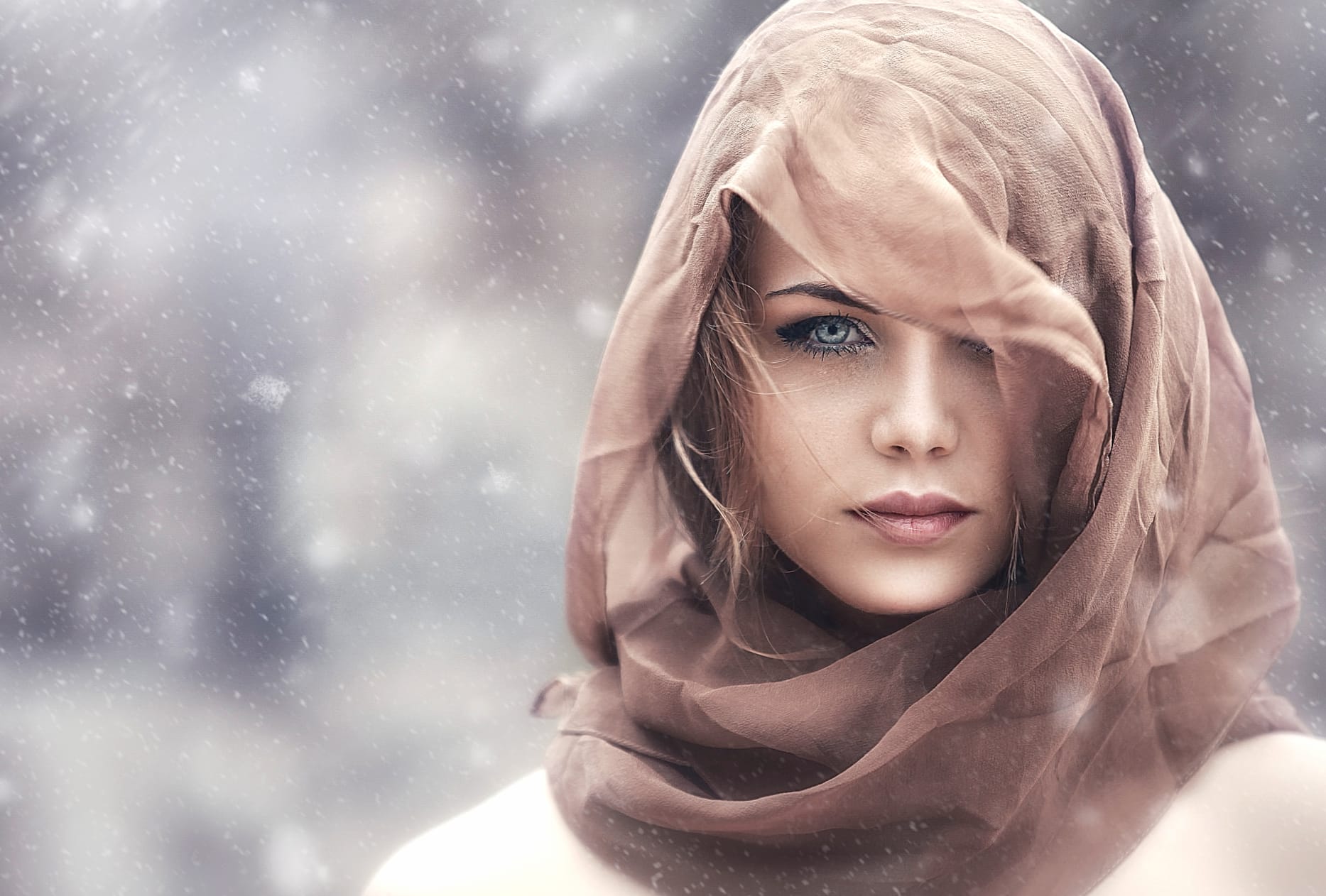 Elegance in Winter - Woman with Scarf wallpapers HD quality