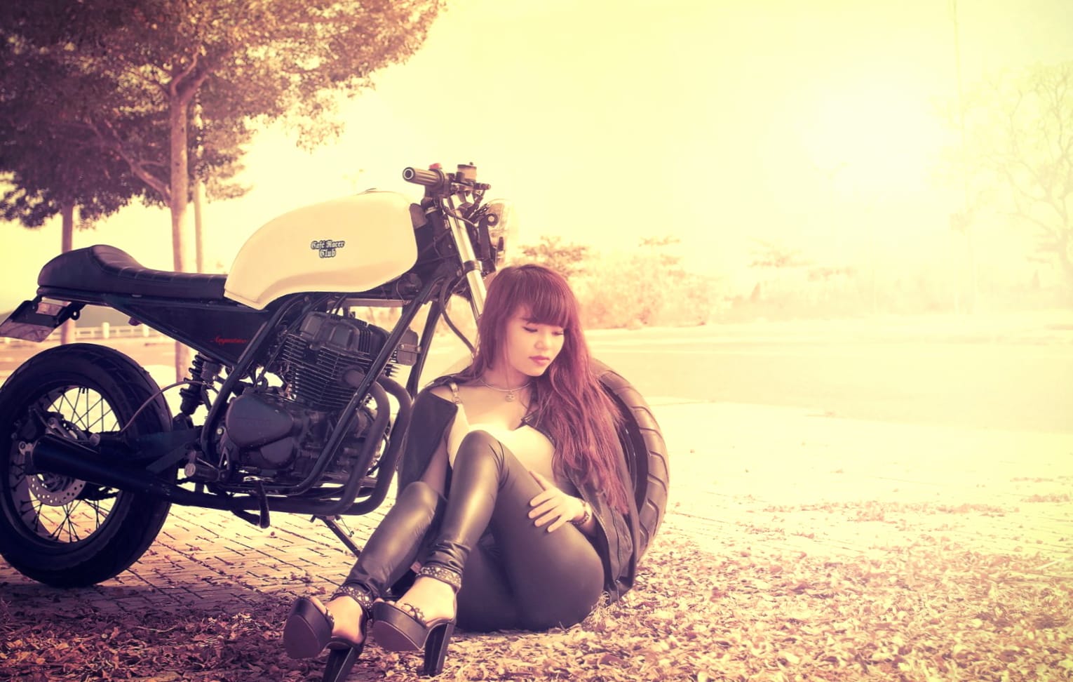 Elegant Asian Woman and Motorcycle wallpapers HD quality