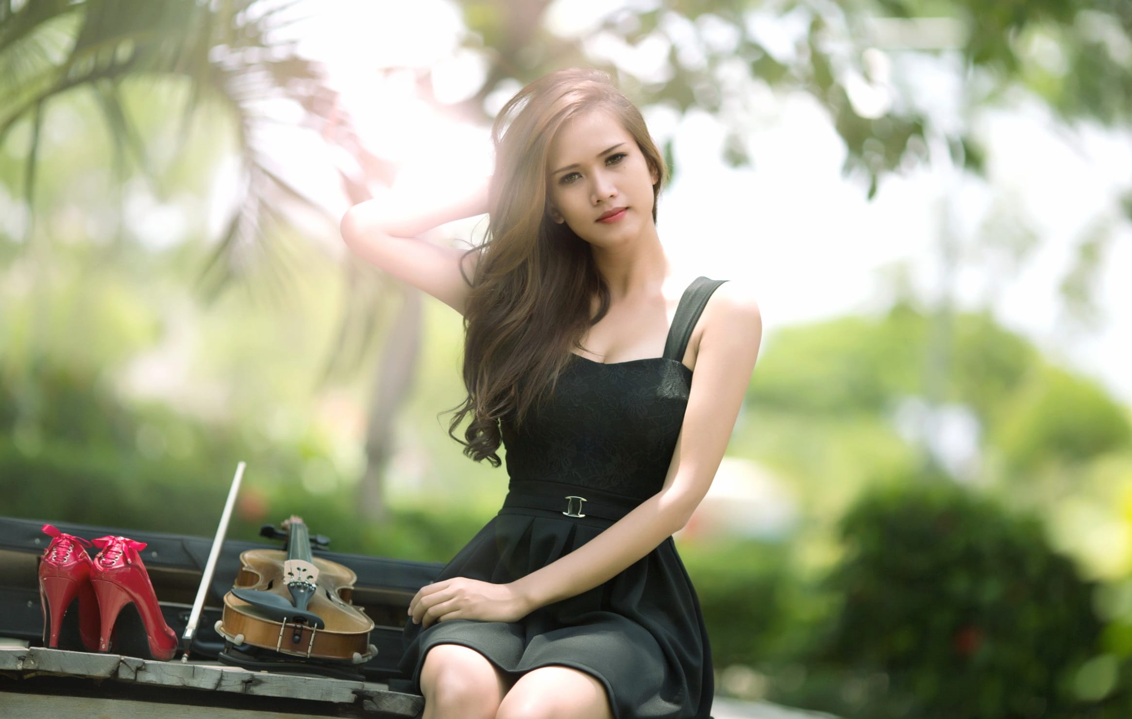 Elegant Model in Garden - at 1366 x 768 HD size wallpapers HD quality