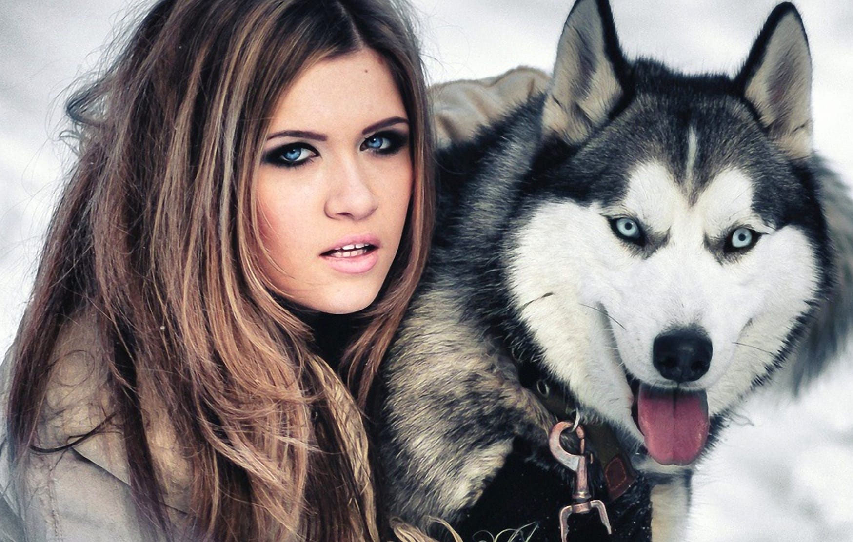 Elegant Model with Husky - at 1536 x 864 HD size wallpapers HD quality