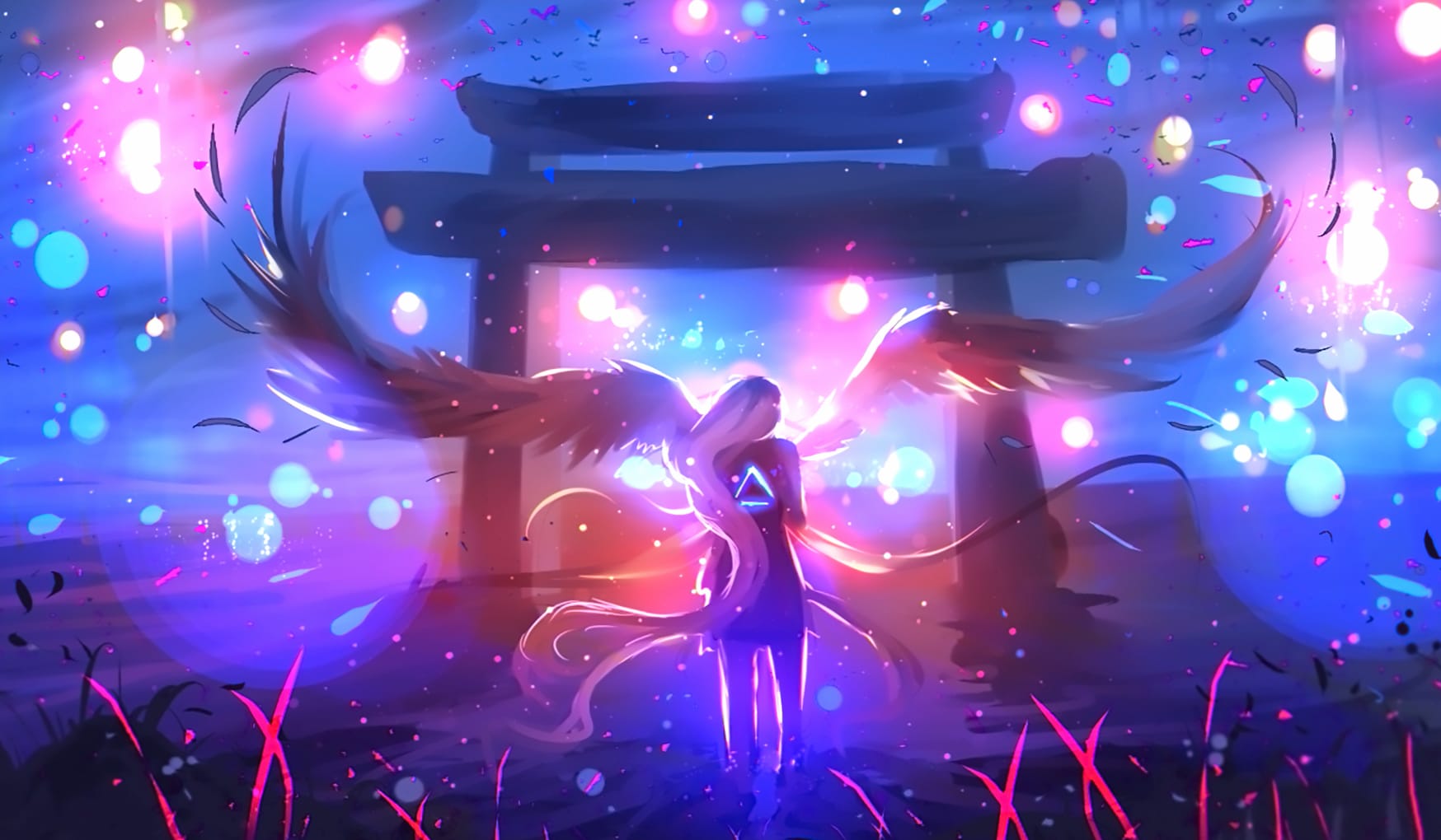 Enchanted Angel at Torii - HD Fantasy Wallpaper wallpapers HD quality