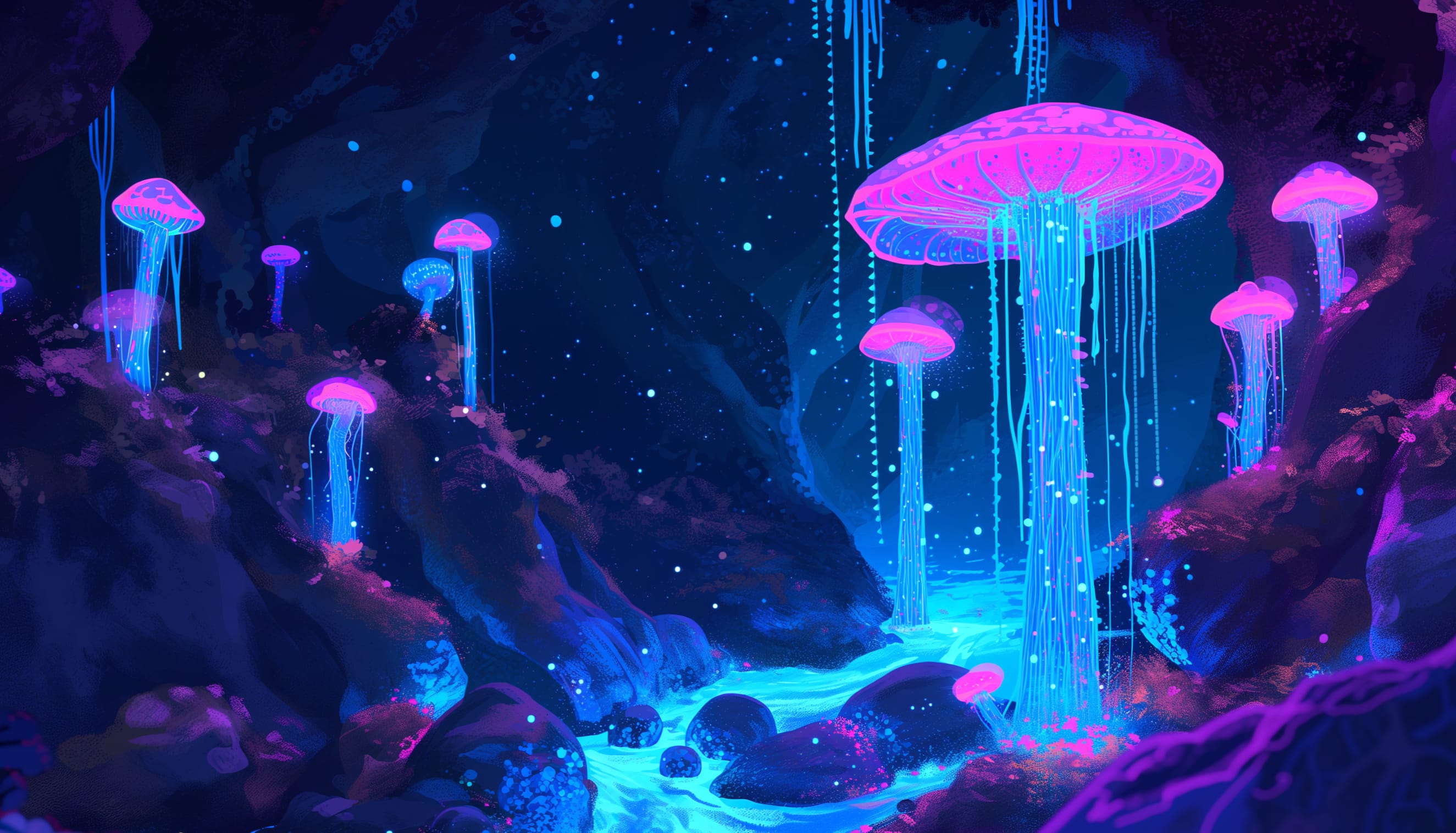 Enchanted Bioluminescent Mushroom Cave at 1536 x 864 HD size wallpapers HD quality