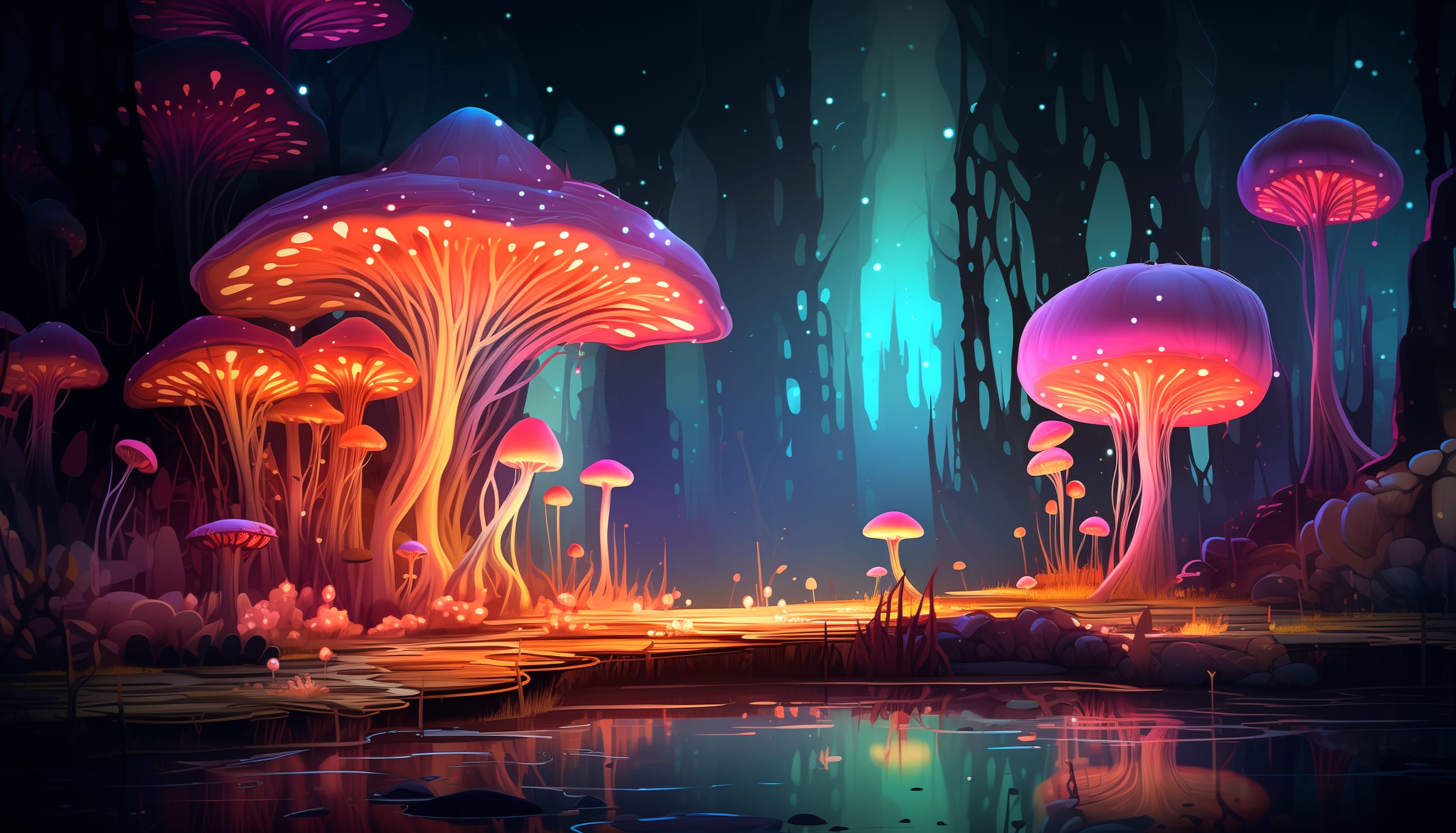 Enchanted Bioluminescent Mushroom Forest at 1024 x 1024 iPad size wallpapers HD quality