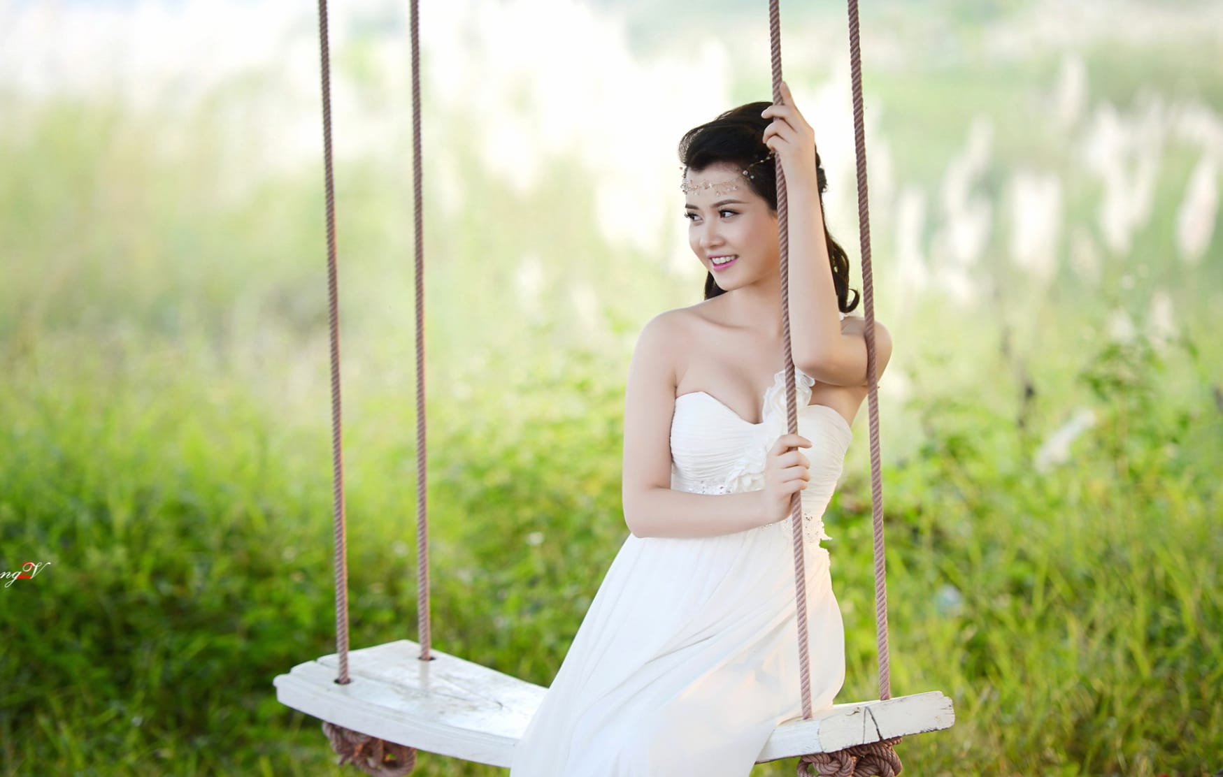 Enchanted Bride on Swing - at 2048 x 2048 iPad size wallpapers HD quality