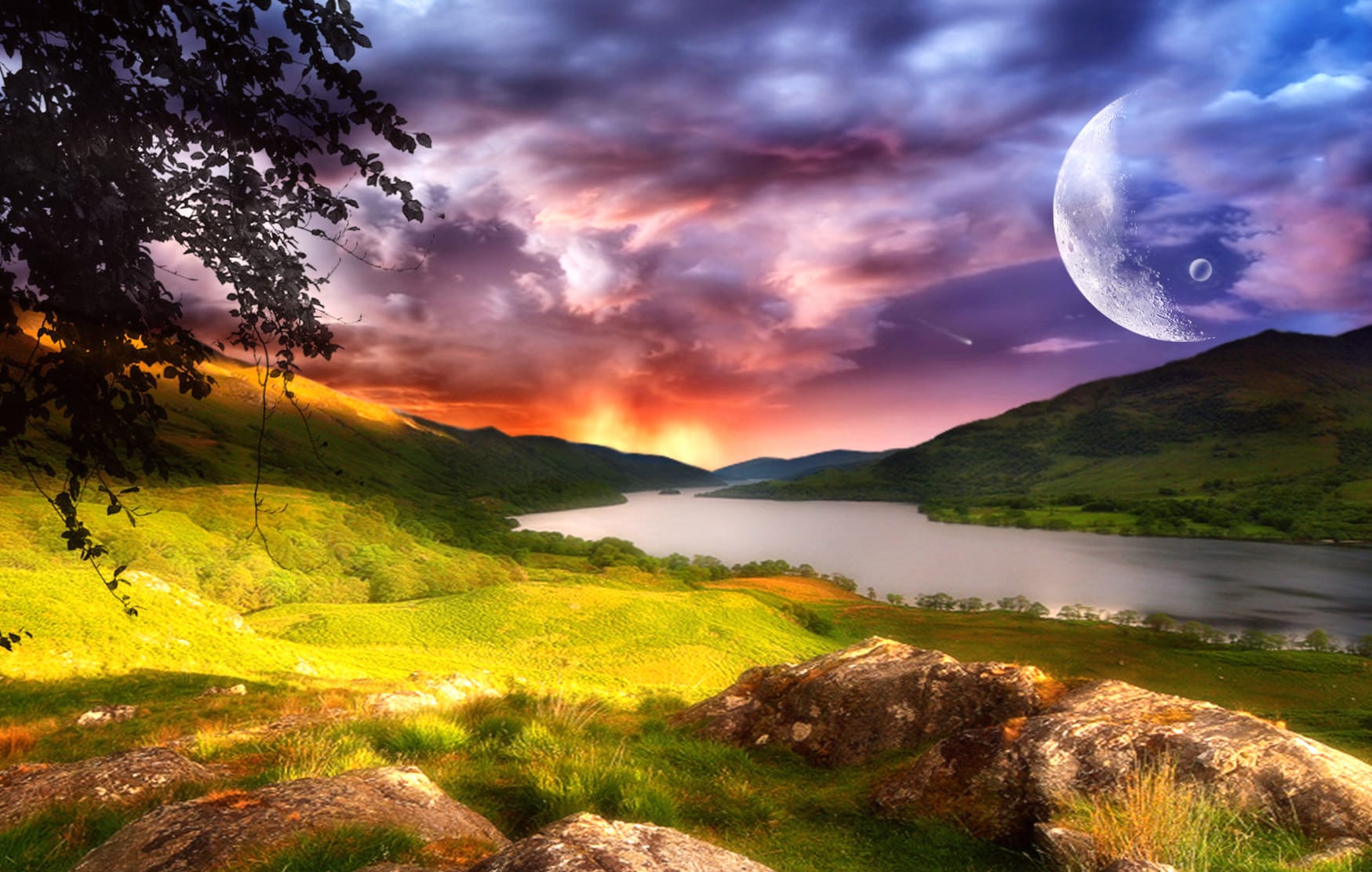 Enchanted Evening Fantasy Landscape at 640 x 960 iPhone 4 size wallpapers HD quality