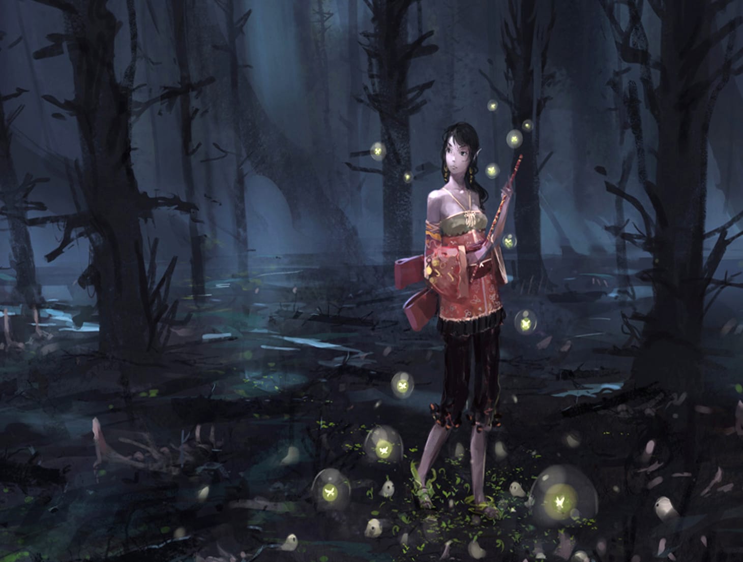 Enchanted Forest Anime Woman at 1024 x 1024 iPad size wallpapers HD quality