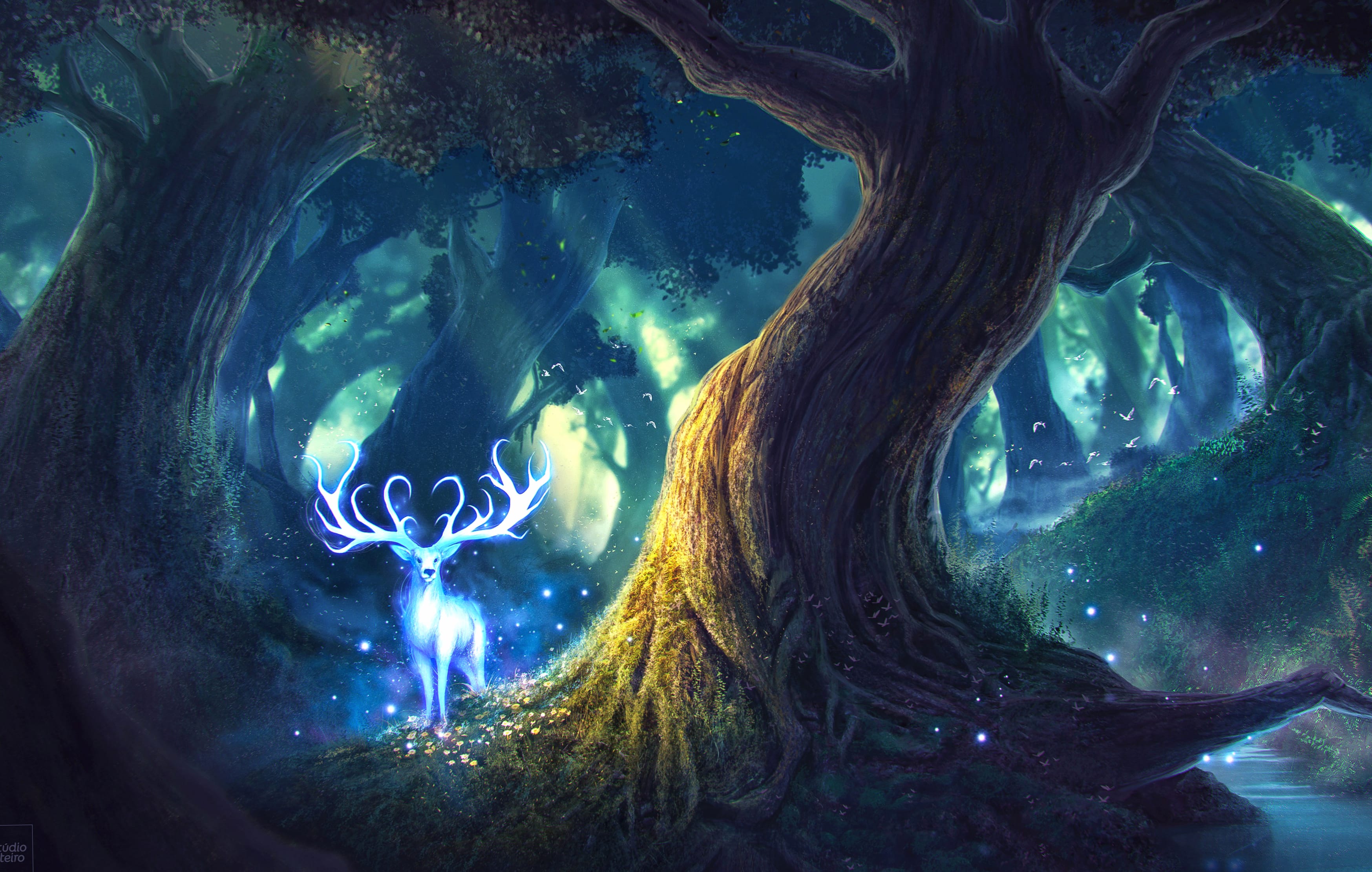 Enchanted Forest Deer HD Fantasy Wallpaper wallpapers HD quality