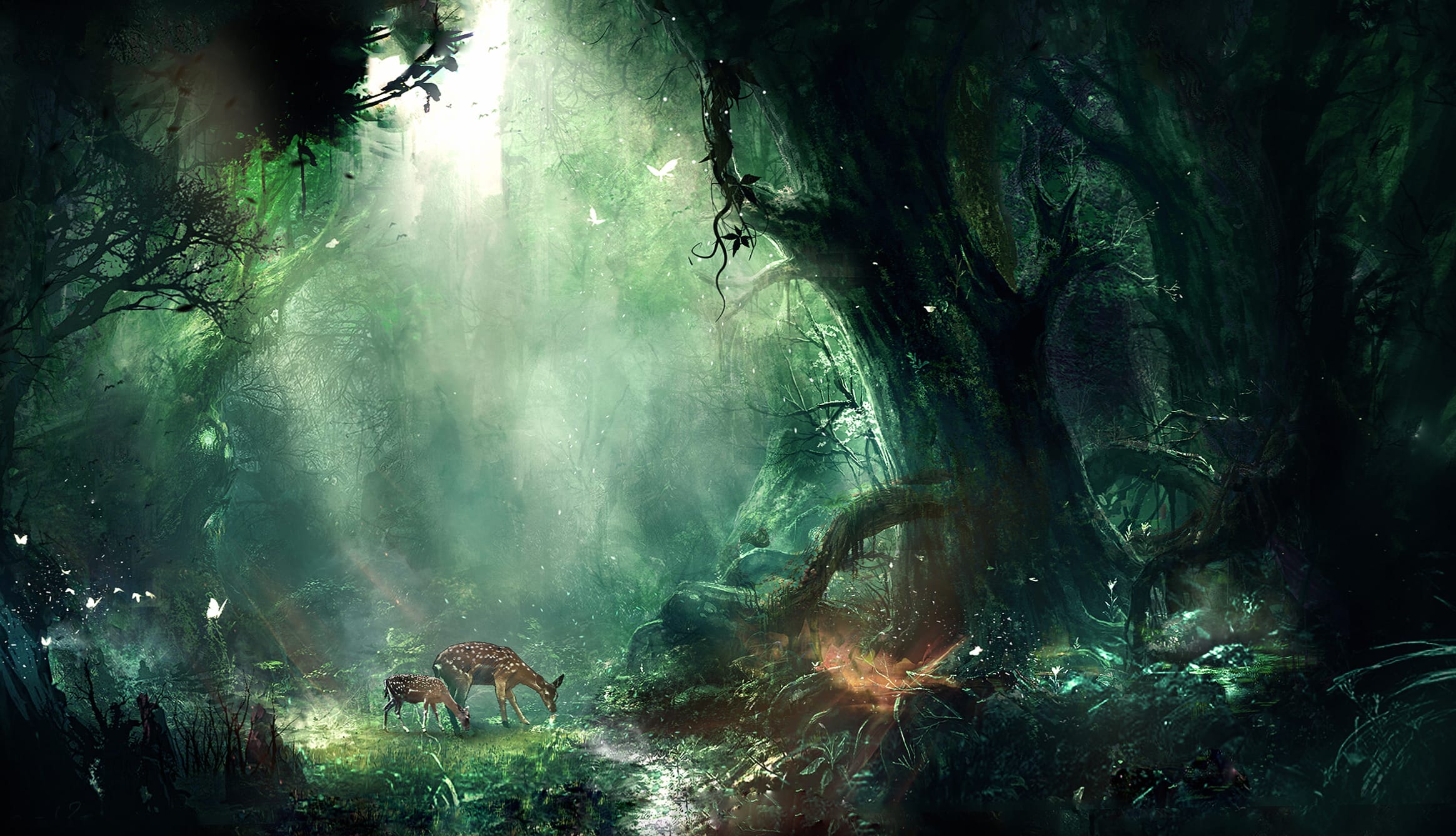 Enchanted Forest Fawn and Deer in wallpapers HD quality