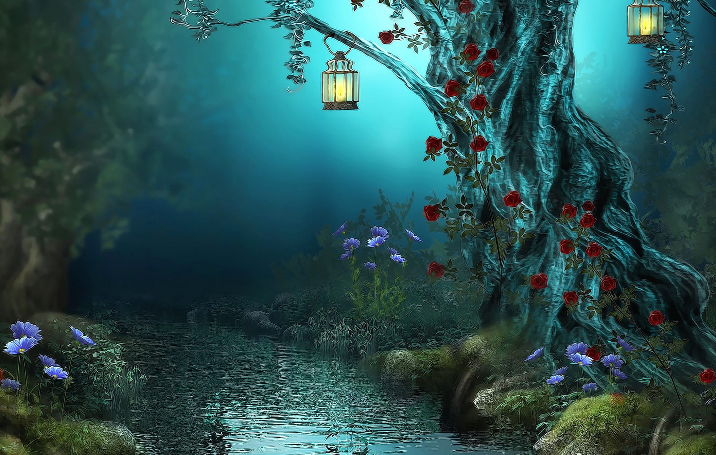 Enchanted Forest River – HD Fantasy Wallpaper wallpapers HD quality