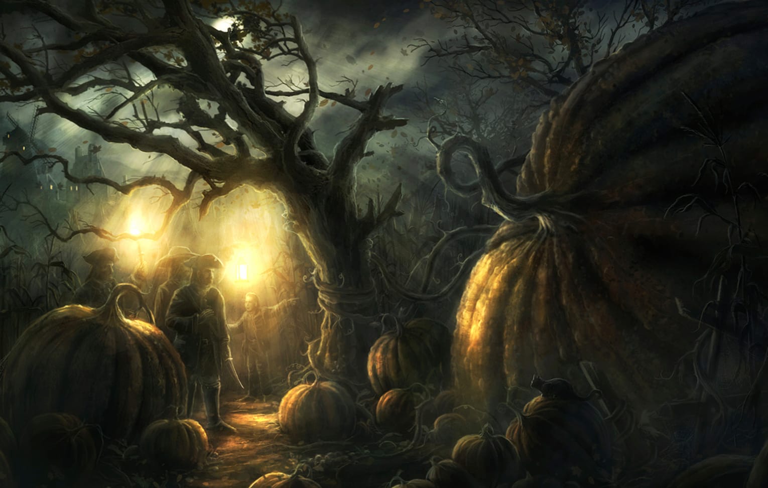 Enchanted Night with Giant Pumpkins at 1280 x 960 size wallpapers HD quality