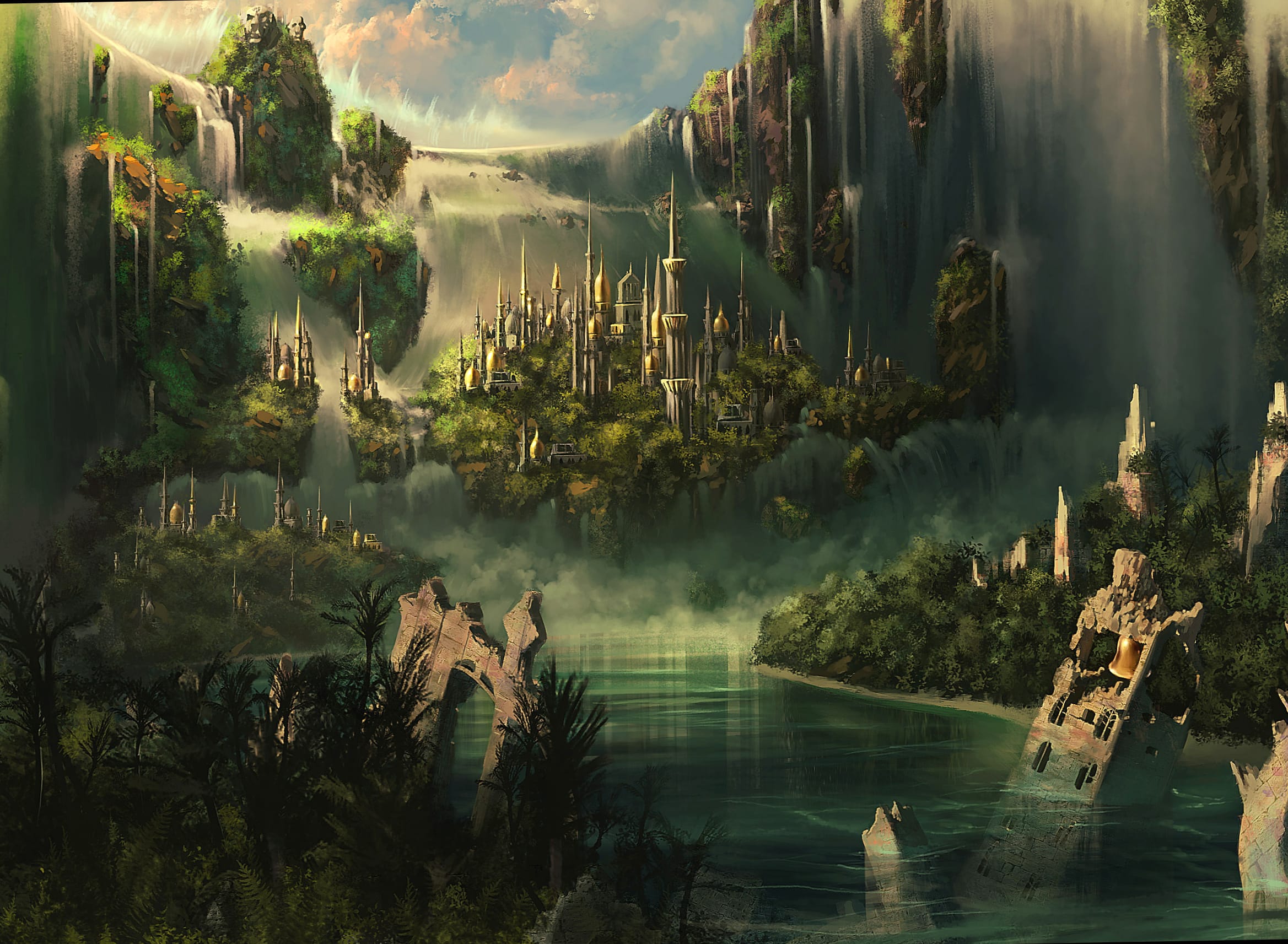 Enchanted Ruins Fantasy City Castle at 1366 x 768 HD size wallpapers HD quality