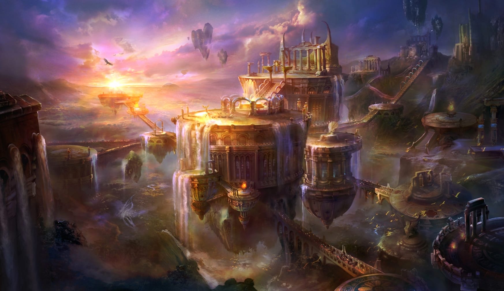 Enchanted Skyline - Fantasy City at 1024 x 1024 iPad size wallpapers HD quality