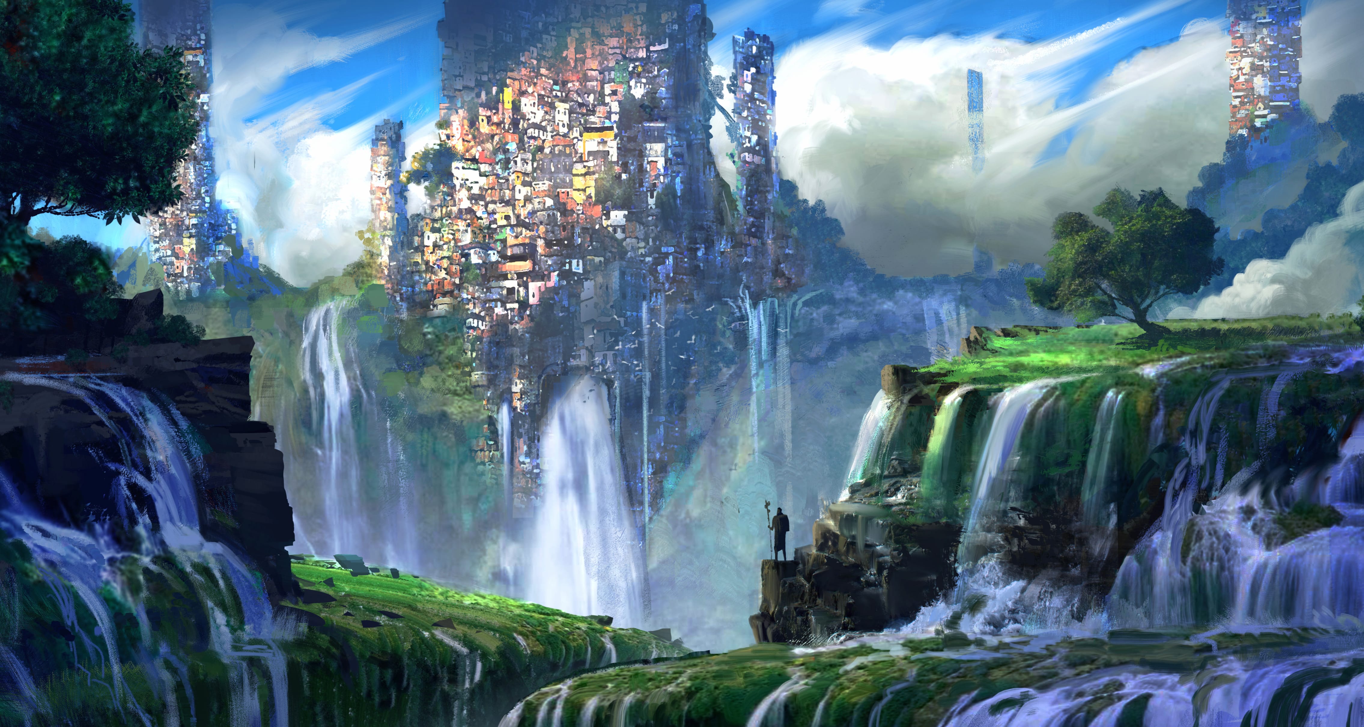 Enchanted Waterfall City - at 1280 x 720 HD size wallpapers HD quality