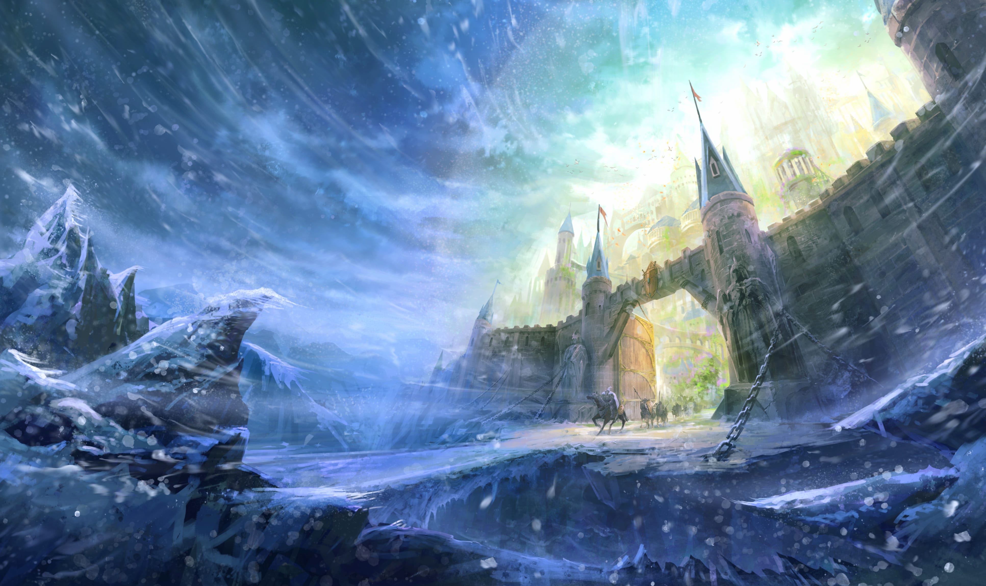 Enchanted Winter Castle - HD Fantasy Wallpaper at 320 x 480 iPhone size wallpapers HD quality