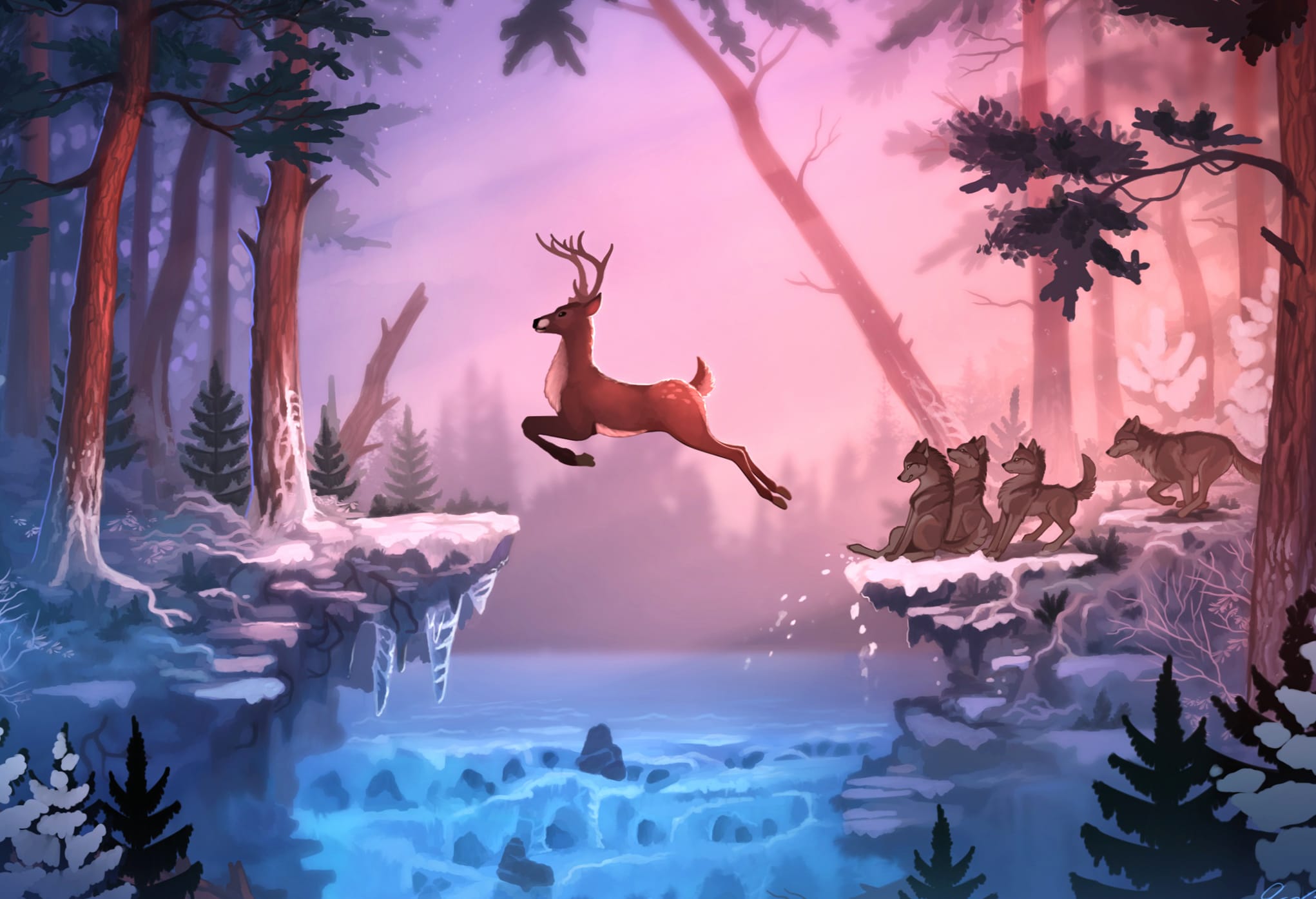 Enchanted Winter Pursuit at 320 x 480 iPhone size wallpapers HD quality