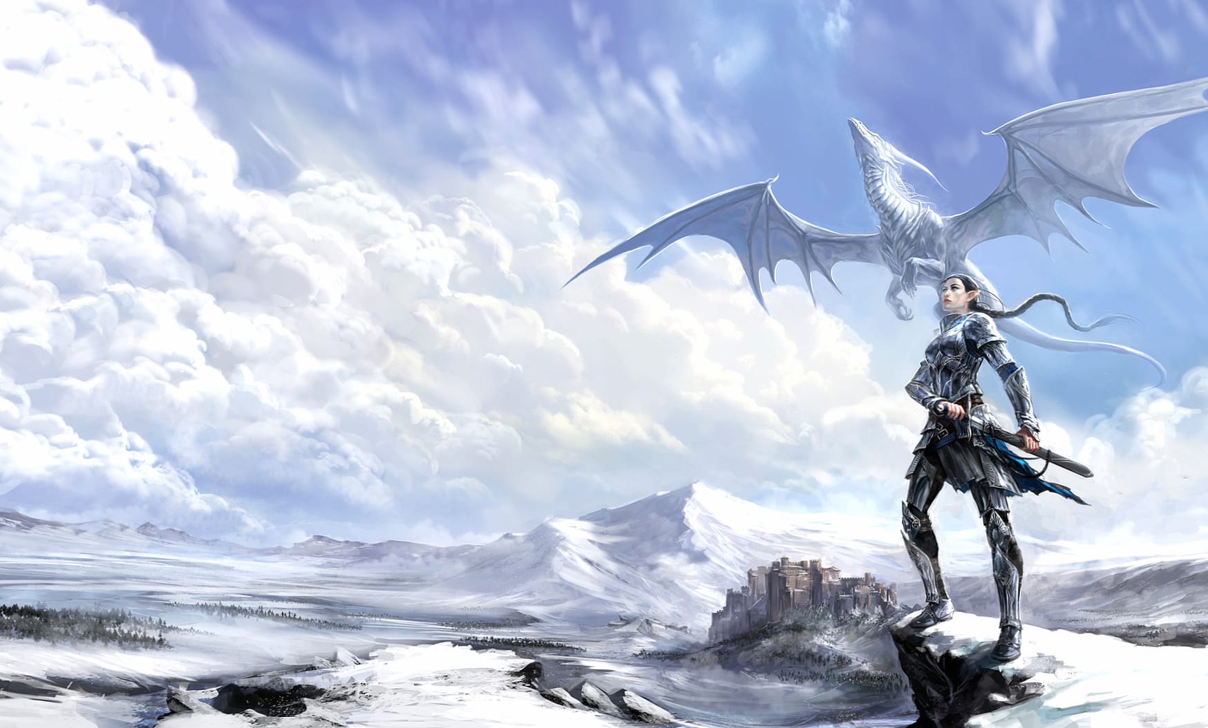 Enchanted Winter Warrior Elf & Dragon wallpapers HD quality