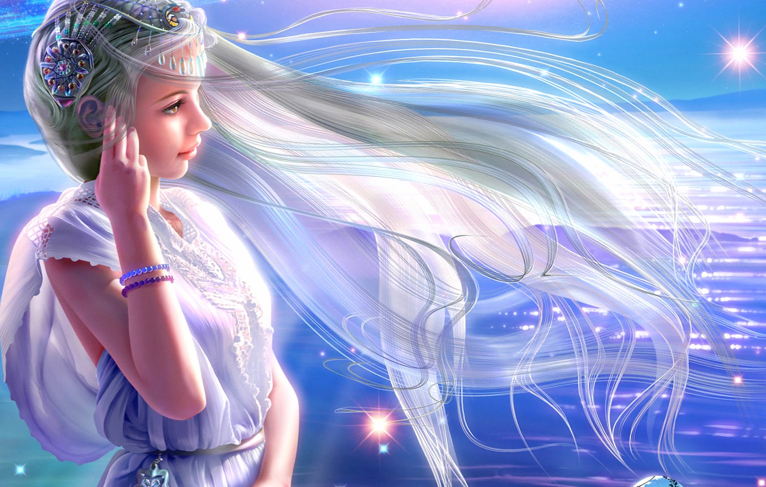 Enchanting Blue Fantasy of a Dreamy Woman wallpapers HD quality