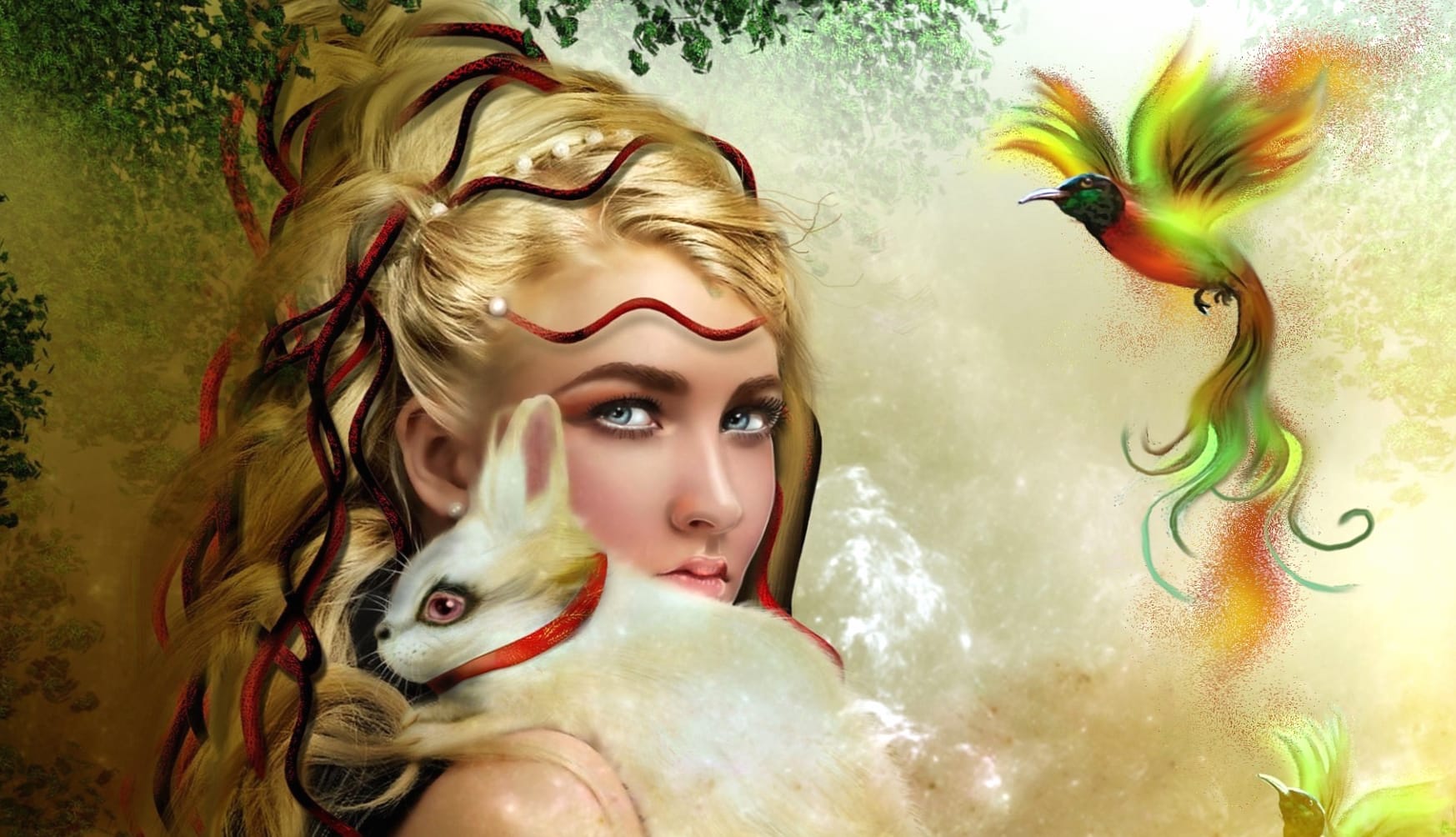 Enchanting Fantasy of a Woman with Mystical Creatures wallpapers HD quality